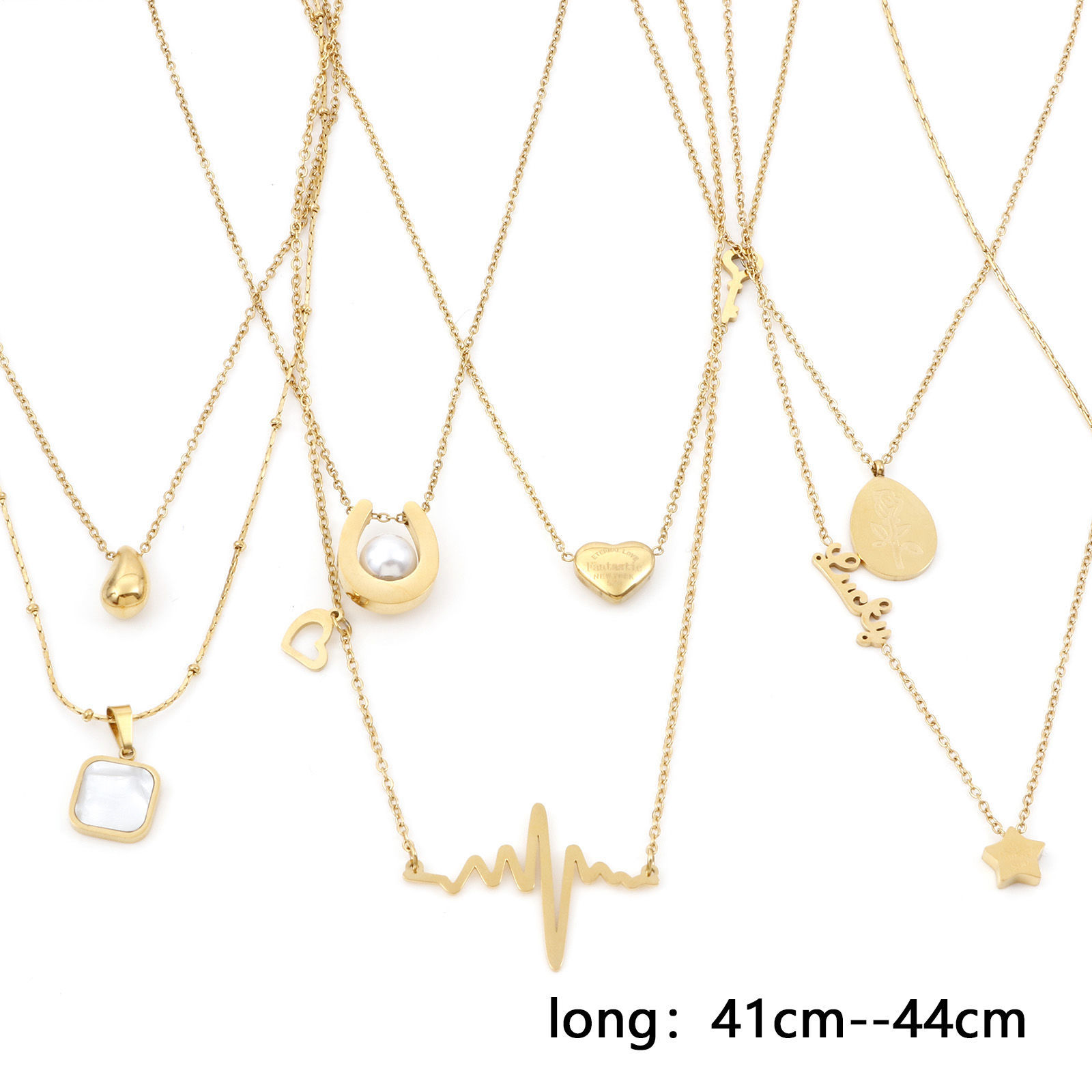 Picture of 304 Stainless Steel Stylish Link Chain Necklace 18K Gold Plated White Heart Imitation Pearl