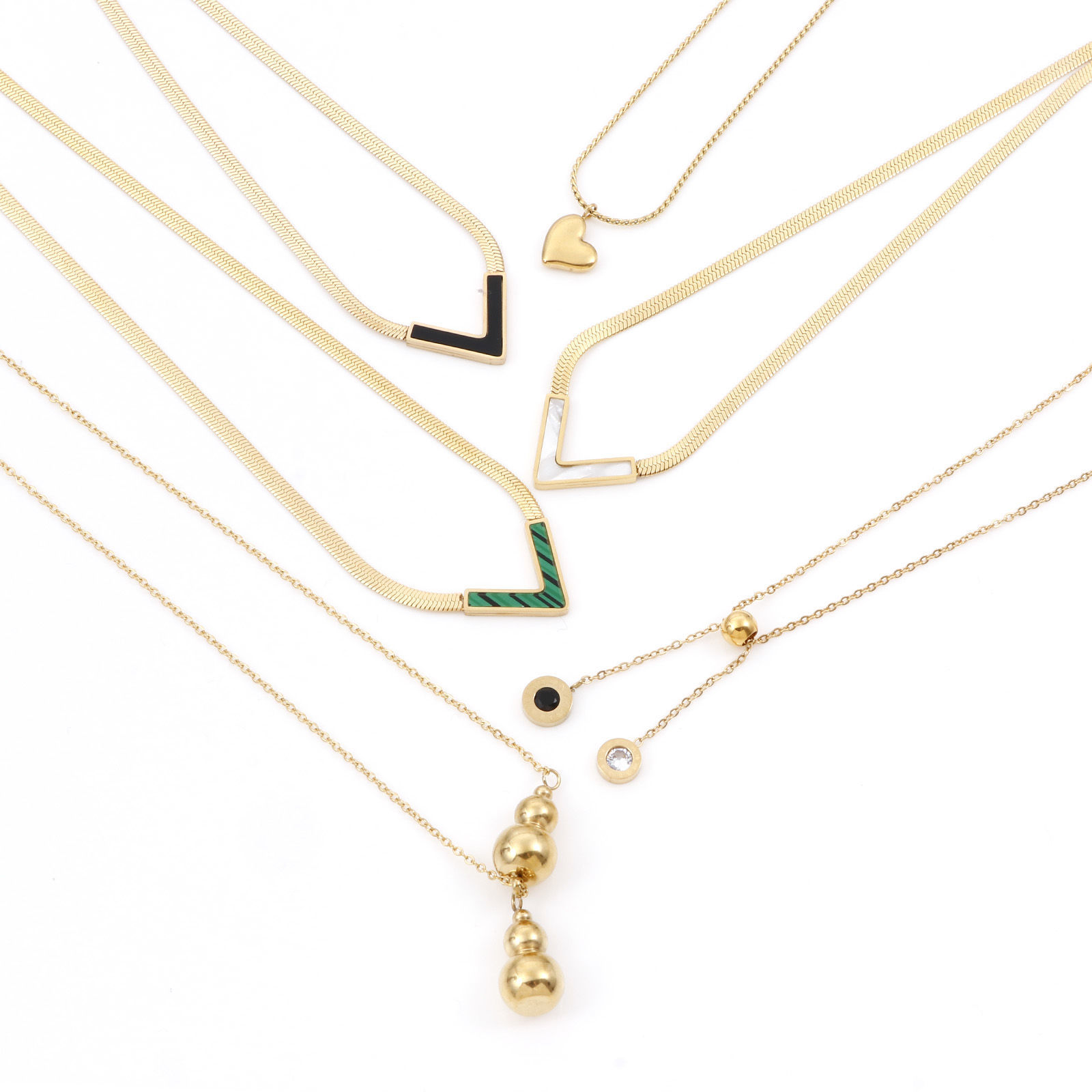 Image de Colliers Chaînes en 304 Acier Inoxydable Élégant Plaqué Or 18K Forme V 1 Pièce