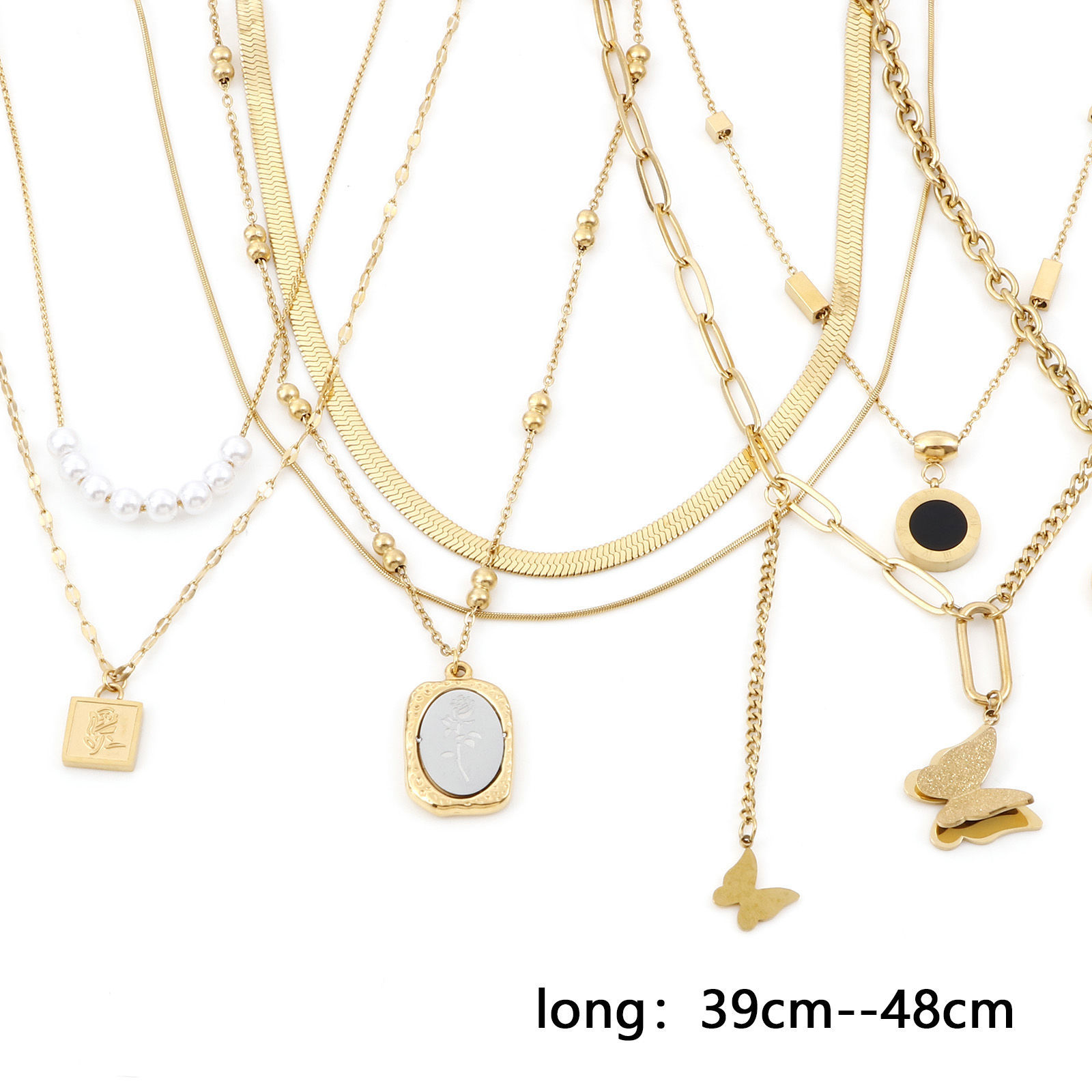 Imagen de 304 Acero Inoxidable Elegante Cable Cadena Cruz Collares 18k Chapado en Oro Mariposa Transparente Rhinestone 1 Unidad