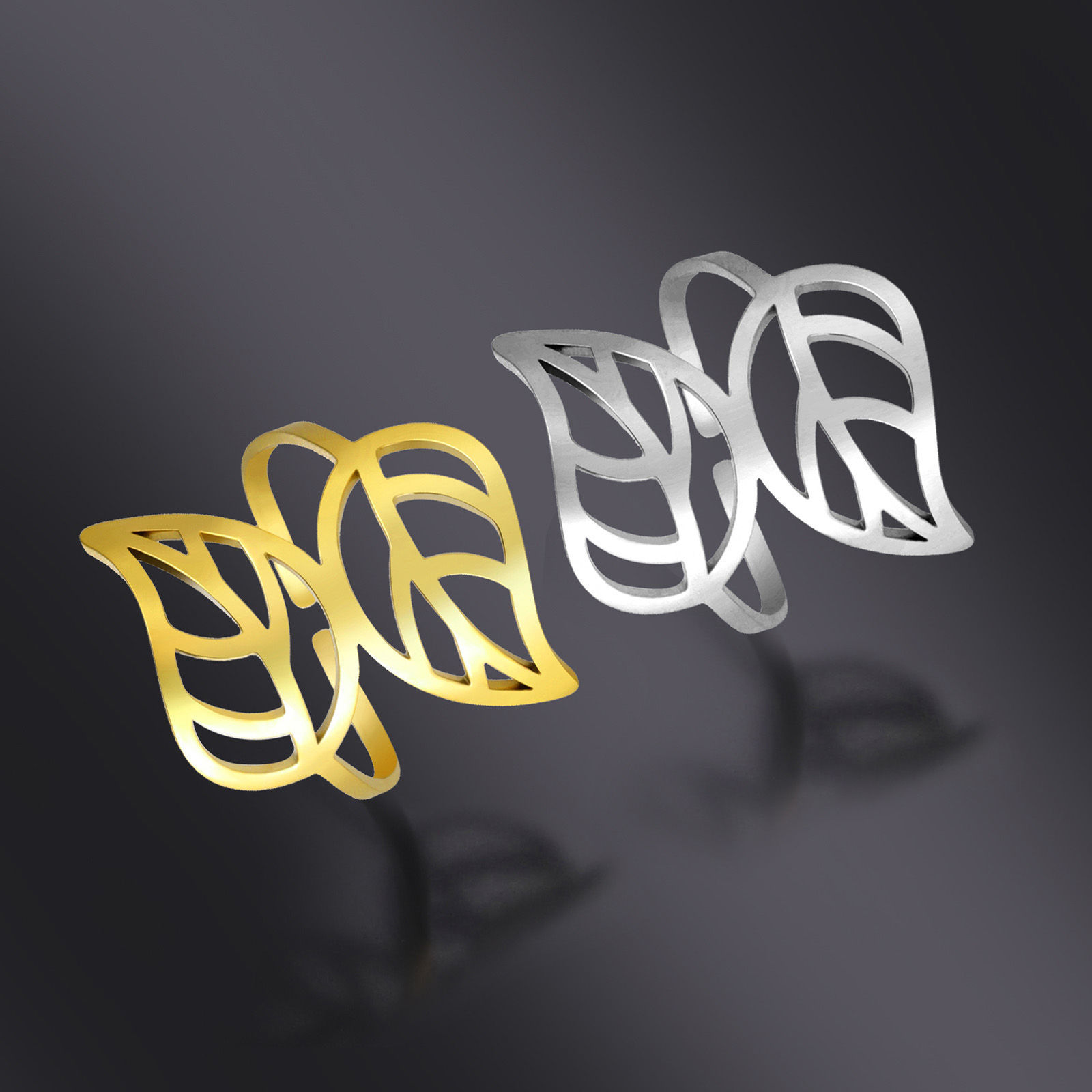 Picture of 304 Stainless Steel Stylish Open Adjustable Rings Multicolor Leaf 17.3mm(US Size 7)