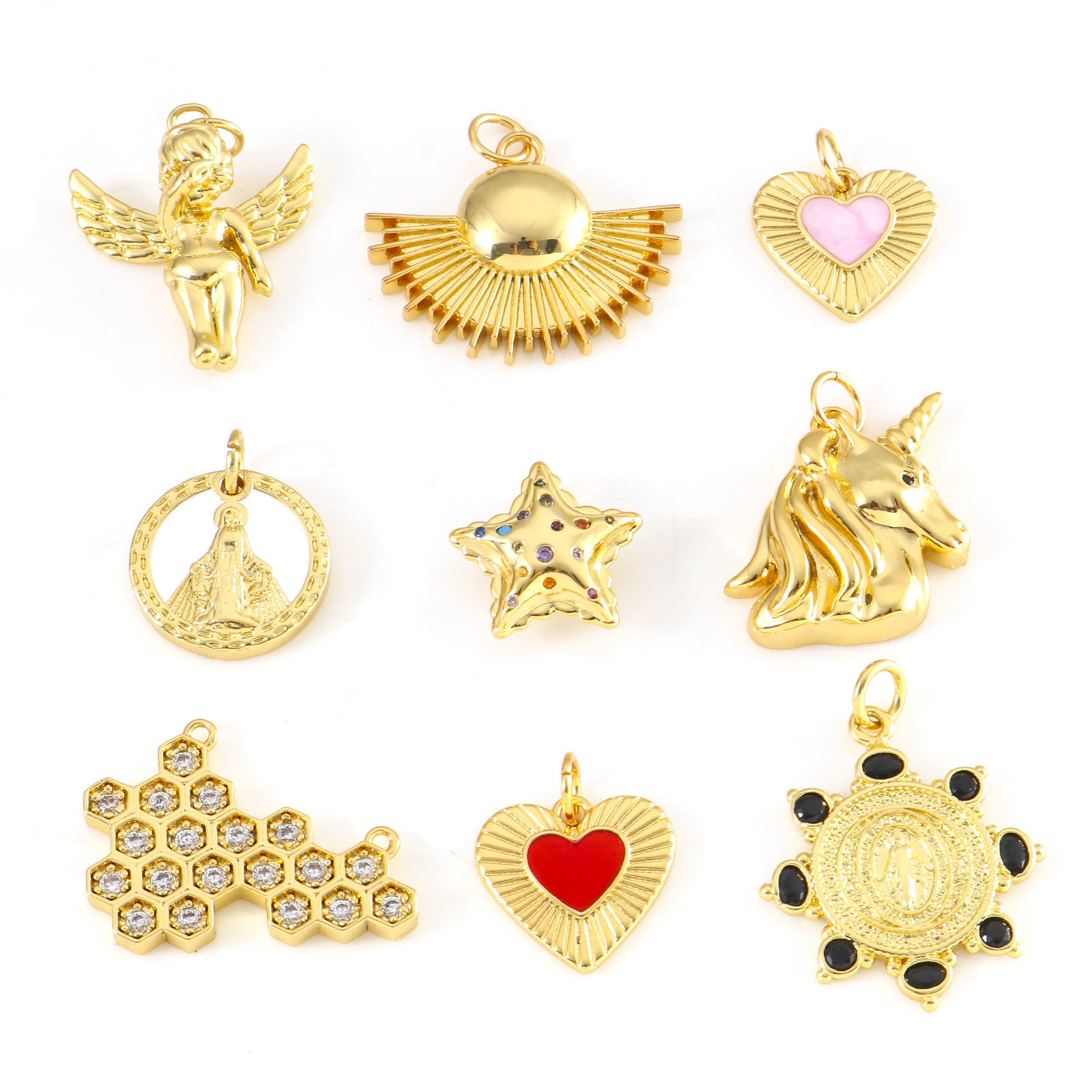 Immagine di Ottone Charms Oro Placcato Rosso Cavallo Angelo Trasparente Cubic Zirconiae 1 Pz