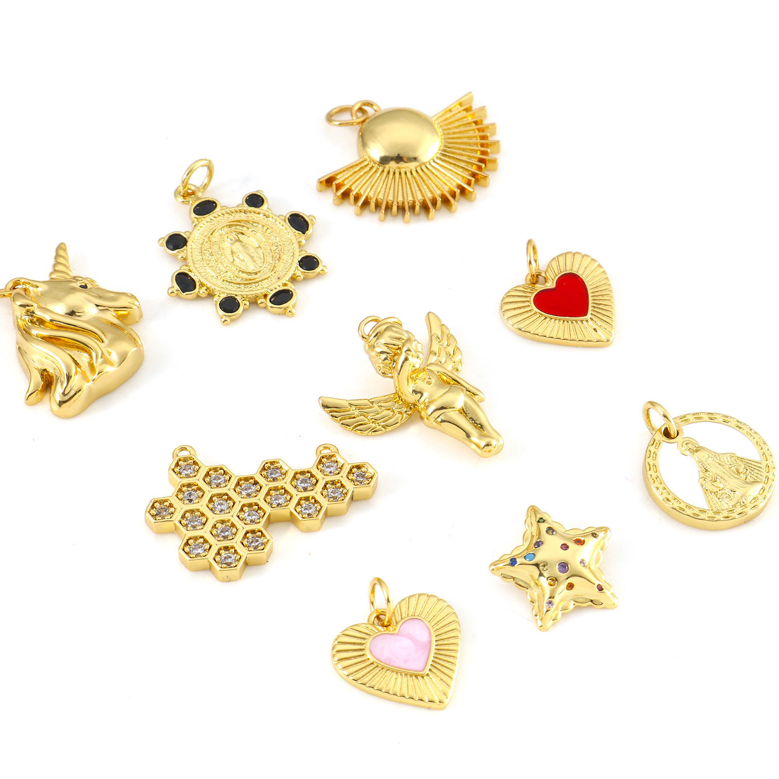 Immagine di Ottone Charms Oro Placcato Rosso Cavallo Angelo Trasparente Cubic Zirconiae 1 Pz