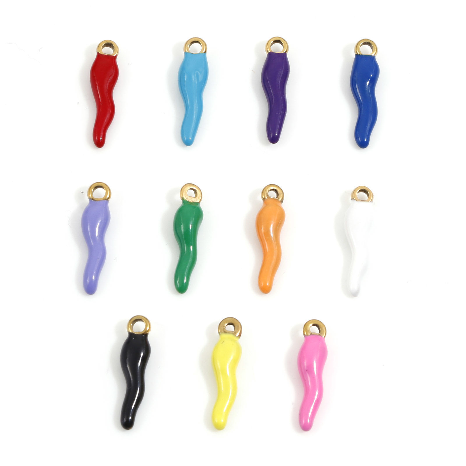 Image de Breloques en 304 Acier Inoxydable Piment Doré Multicolore Émail 17.5mm x 4.5mm , 2 Pcs