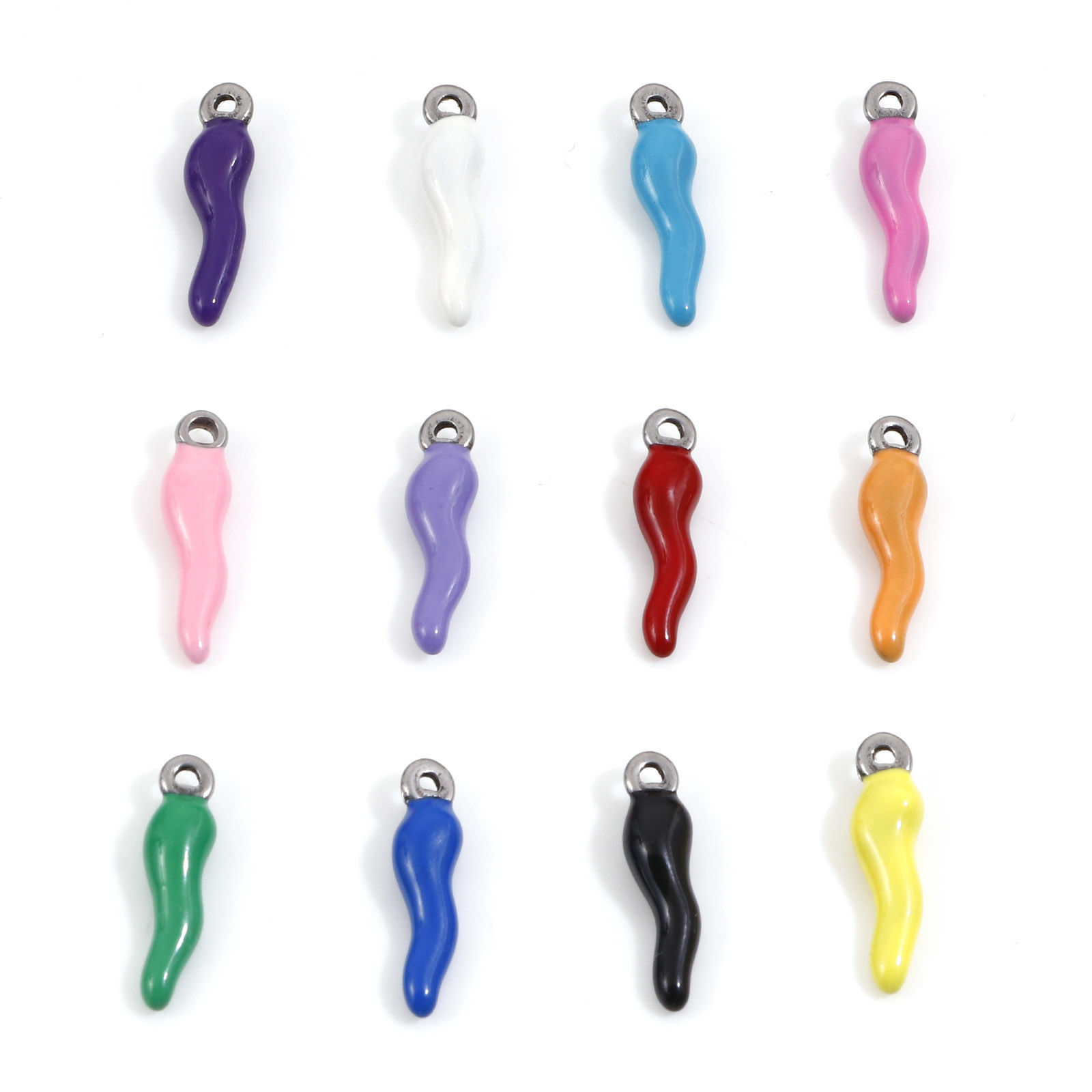 Picture of 304 Stainless Steel Charms Silver Tone Multicolor Chili Enamel 17.5mm x 4.5mm