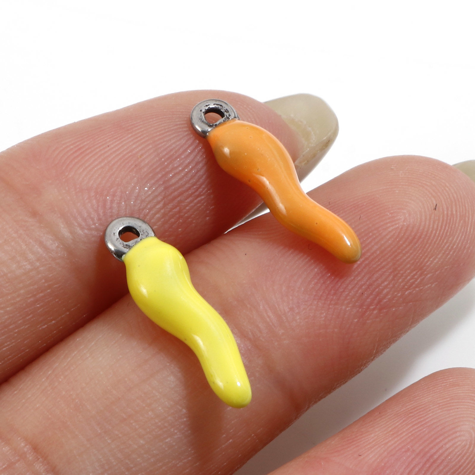 Picture of 304 Stainless Steel Charms Silver Tone Multicolor Chili Enamel 17.5mm x 4.5mm