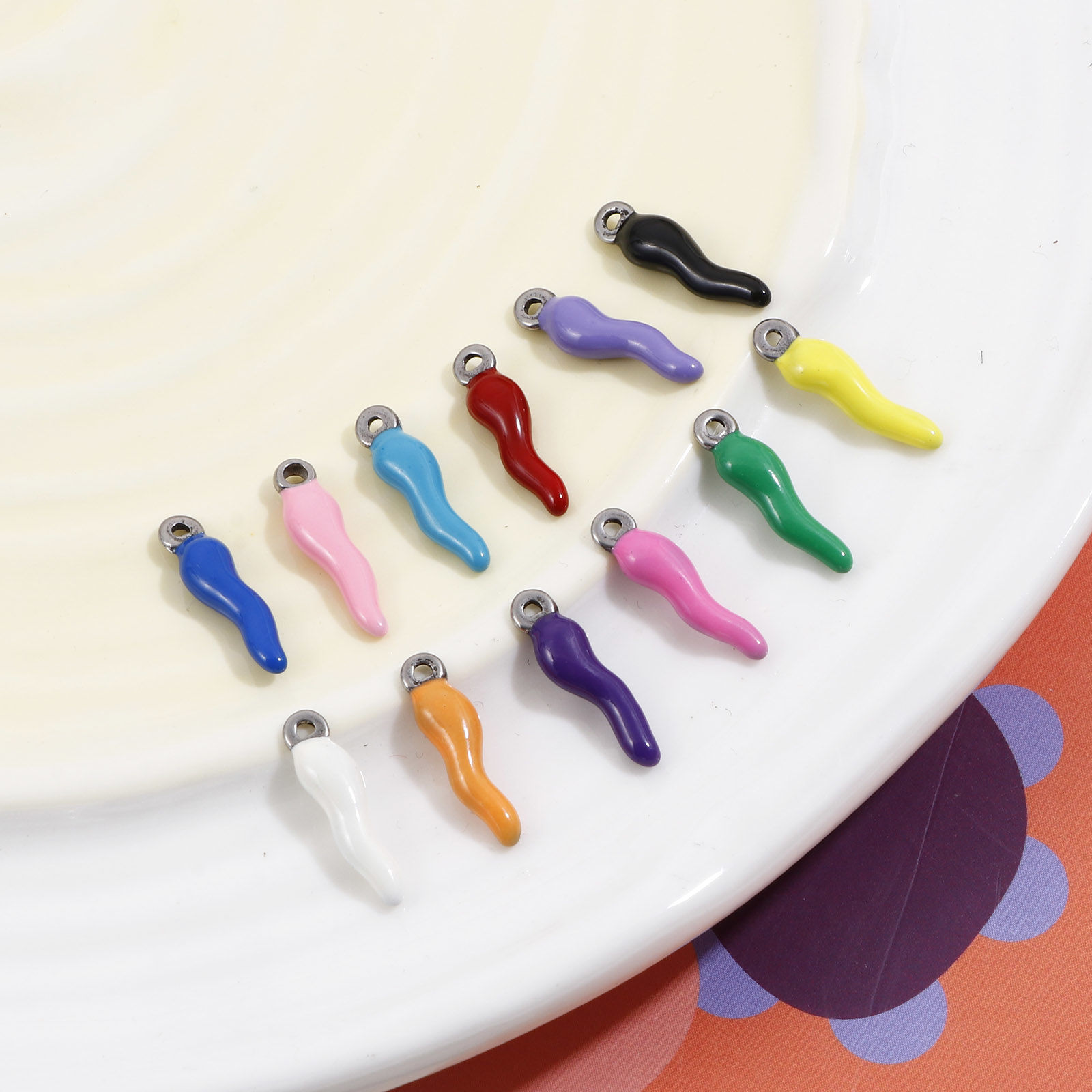 Picture of 304 Stainless Steel Charms Silver Tone Multicolor Chili Enamel 17.5mm x 4.5mm