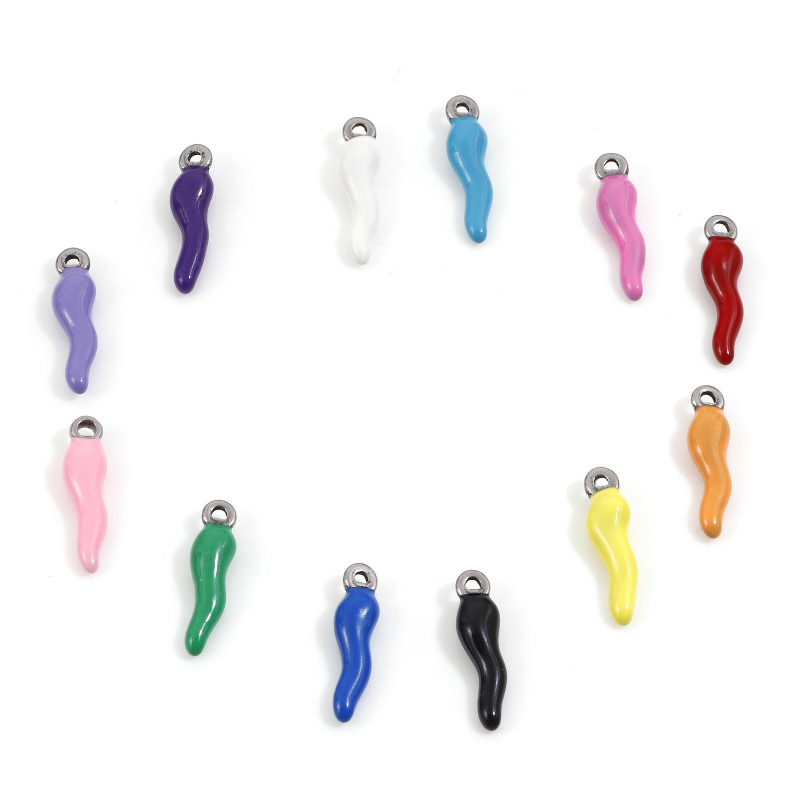 Picture of 304 Stainless Steel Charms Silver Tone Multicolor Chili Enamel 17.5mm x 4.5mm