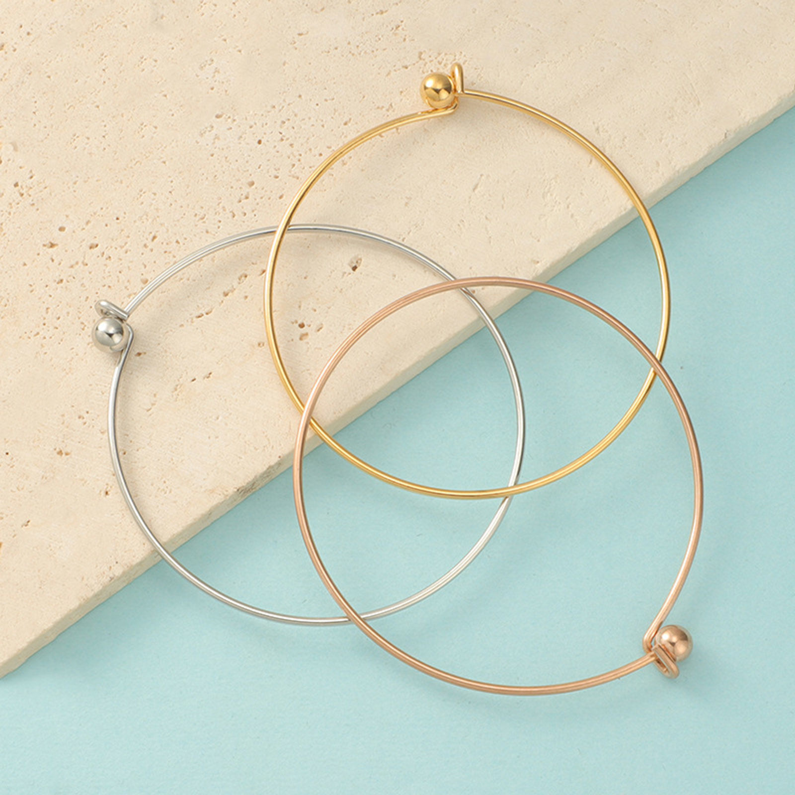 Picture of 304 Stainless Steel Expandable Bangles Bracelets Multicolor Ball Can Be Screwed Off 6cm Dia.