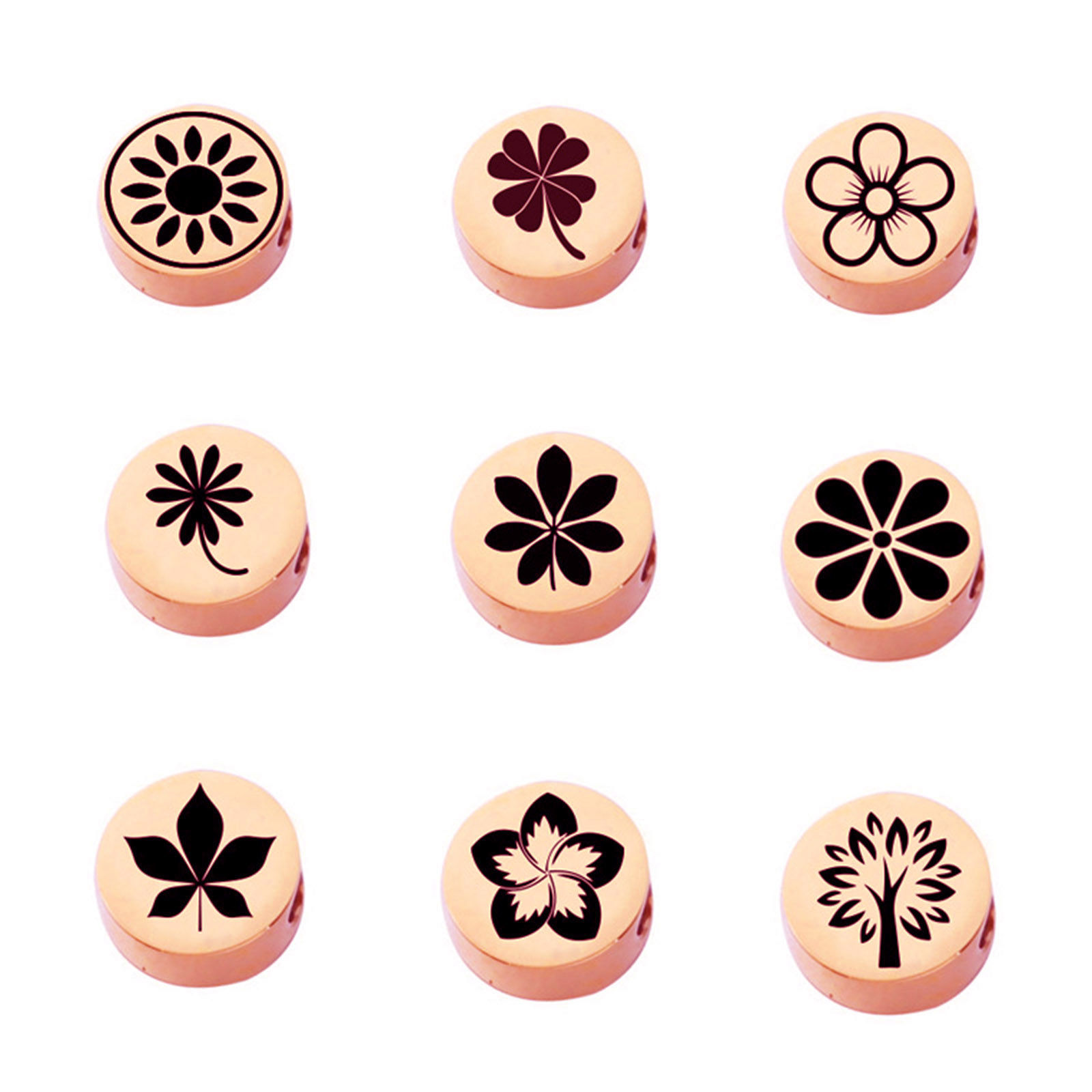 Picture of Eco-friendly 304 Stainless Steel Beads For DIY Jewelry Making Flat Round Multicolor Flower Mirror 8mm Dia.