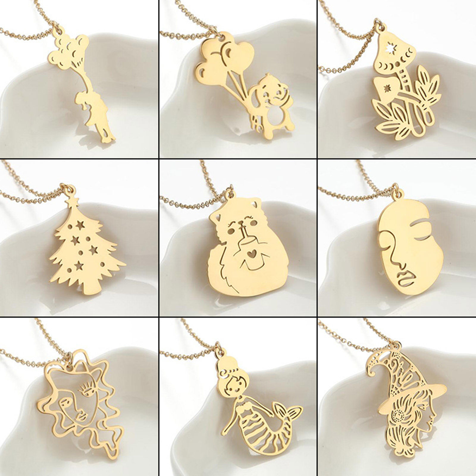 Immagine di 201 Acciaio Inossidabile Elegante Cavo Catena Collana Multicolore Gatto Albero di Natale 45cm Lunghezza, 1 Pz