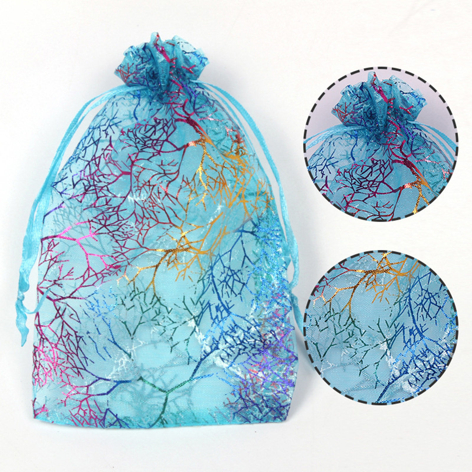 Image de Sachets à Bijoux en Organza Estampage à Chaud Rectangle Multicolore Branches 10 Pcs