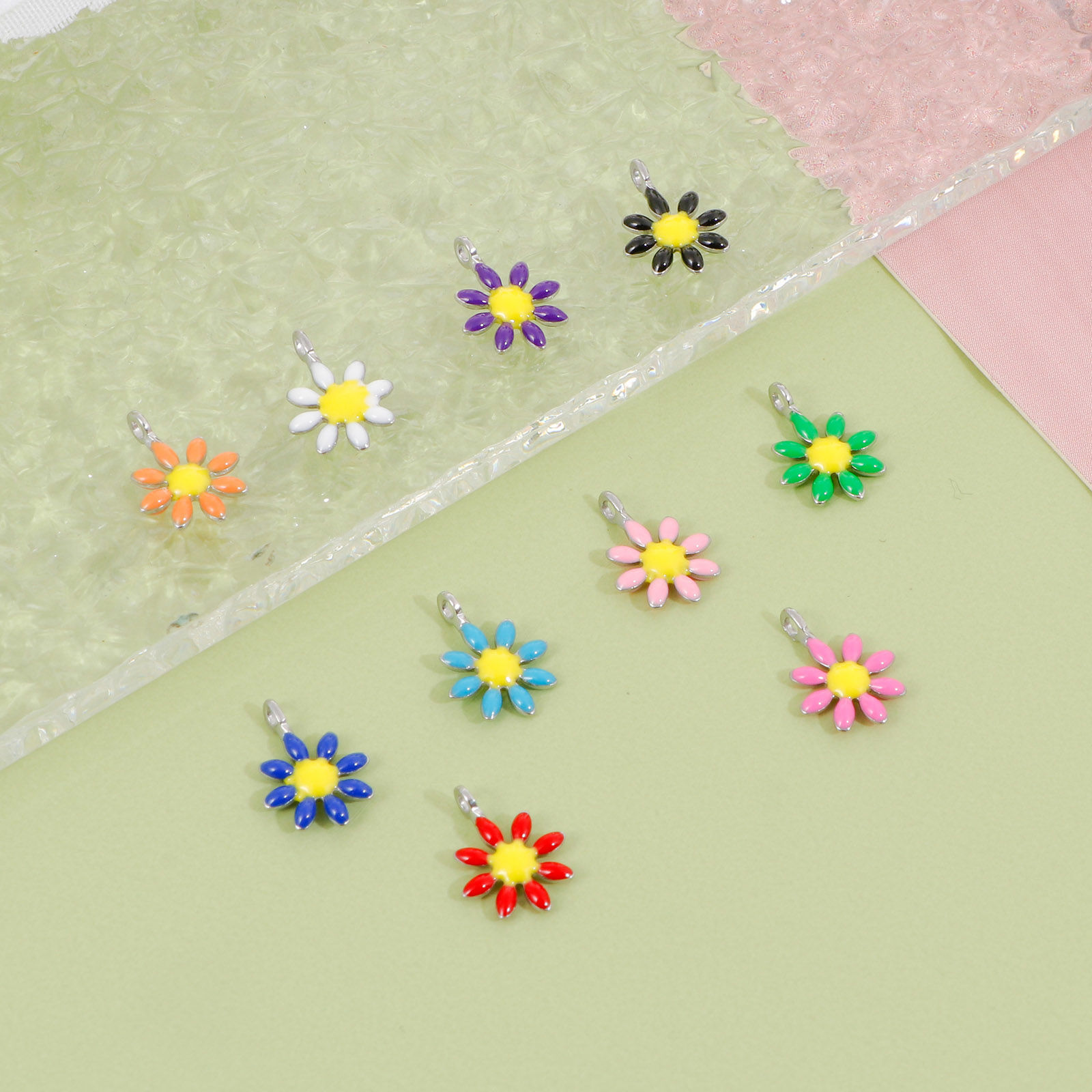 Bild von 304 Edelstahl Flora Kollektion Charms Silberfarbe Blumen Doppelseitige Emaille 10mm x 7mm, 10 Stück