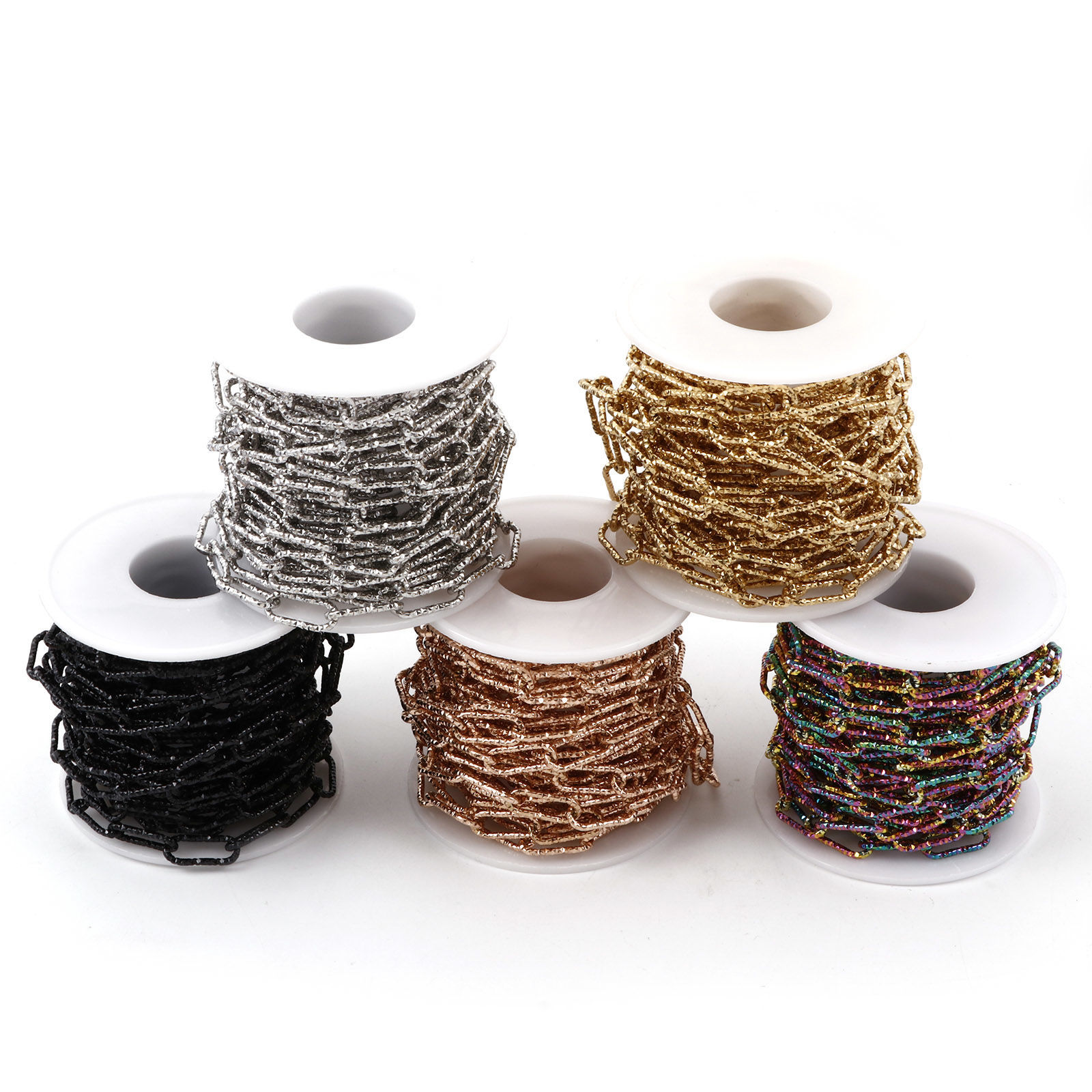 Picture of 1 Roll (Approx 5 M/Roll) Vacuum Plating 304 Stainless Steel Open Link Cable Chain For Handmade DIY Jewelry Making Findings Multicolor 17x7mm