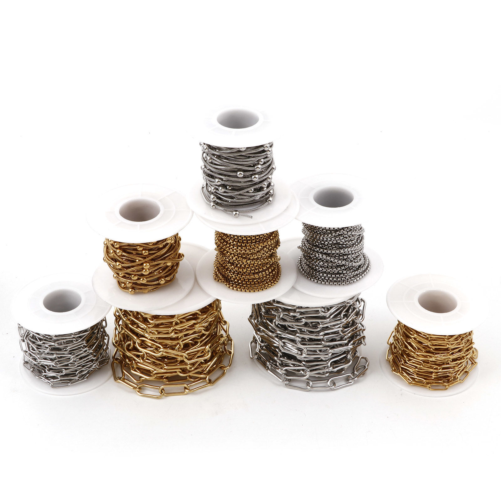 Picture of 1 Roll (Approx 5 M/Roll) Vacuum Plating 304 Stainless Steel Link Chain For Handmade DIY Jewelry Making Findings Multicolor
