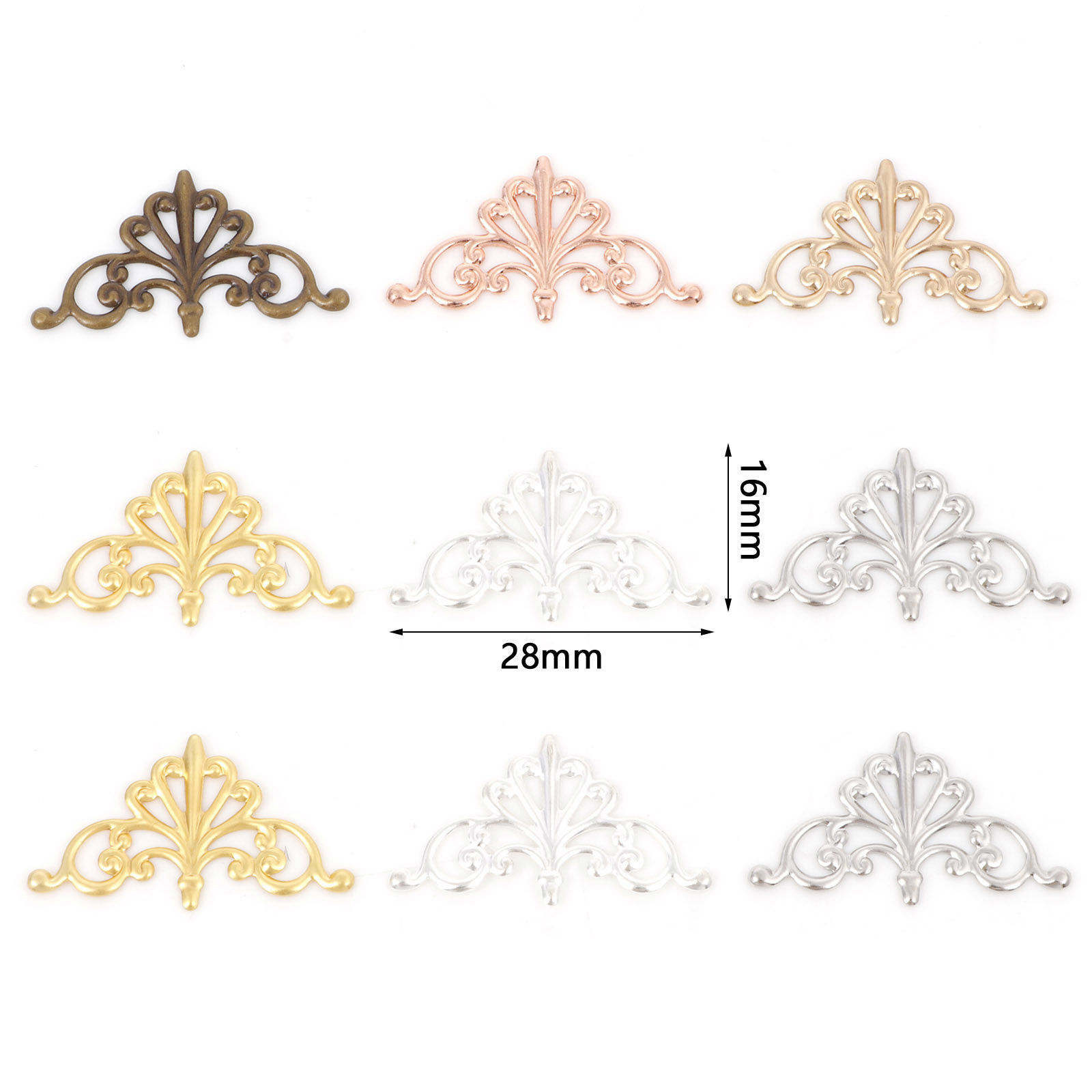 Picture of Brass Filigree Stamping Embellishments Triangle Fleur-De-Lis Multicolor 28mm x 16mm