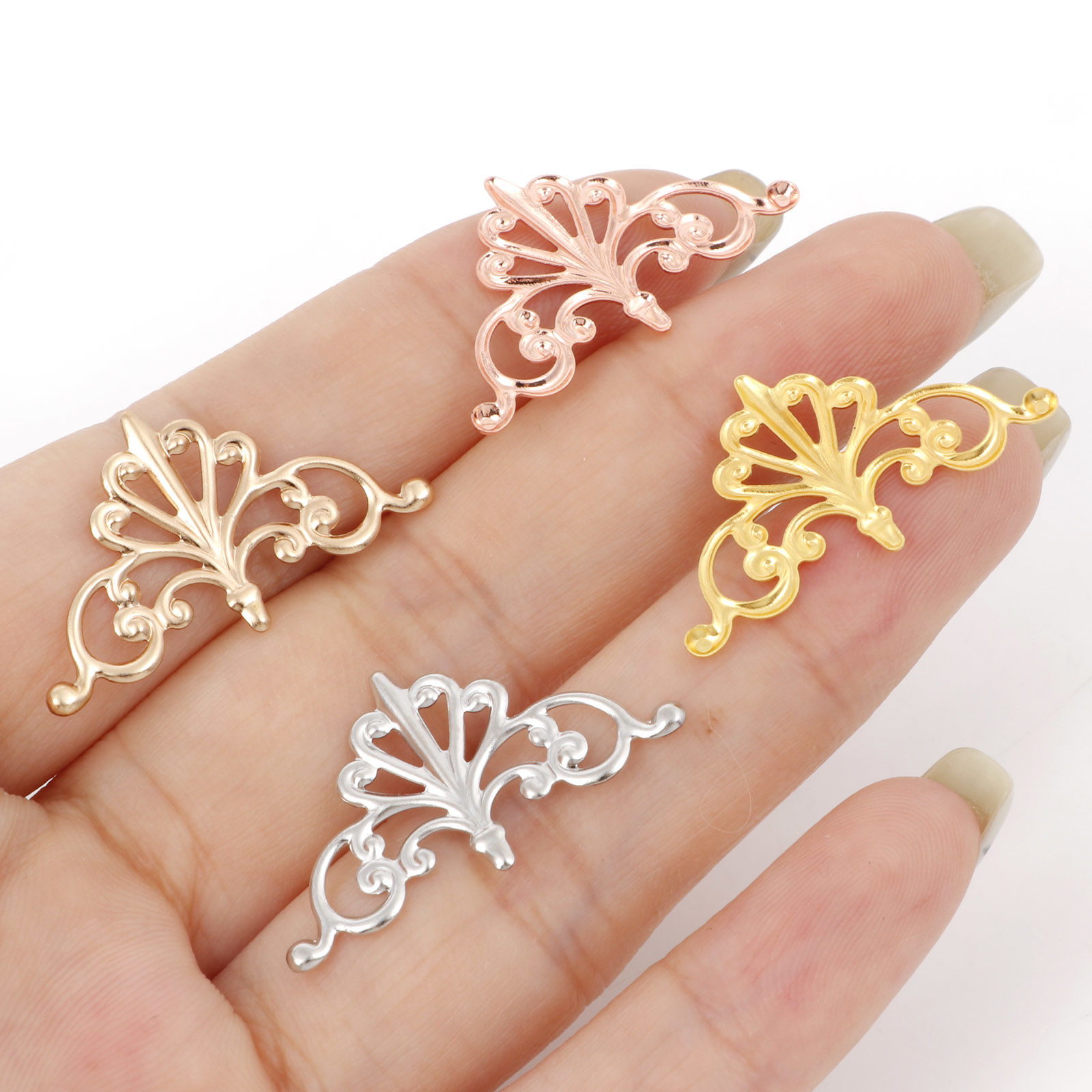 Picture of Brass Filigree Stamping Embellishments Triangle Fleur-De-Lis Multicolor 28mm x 16mm