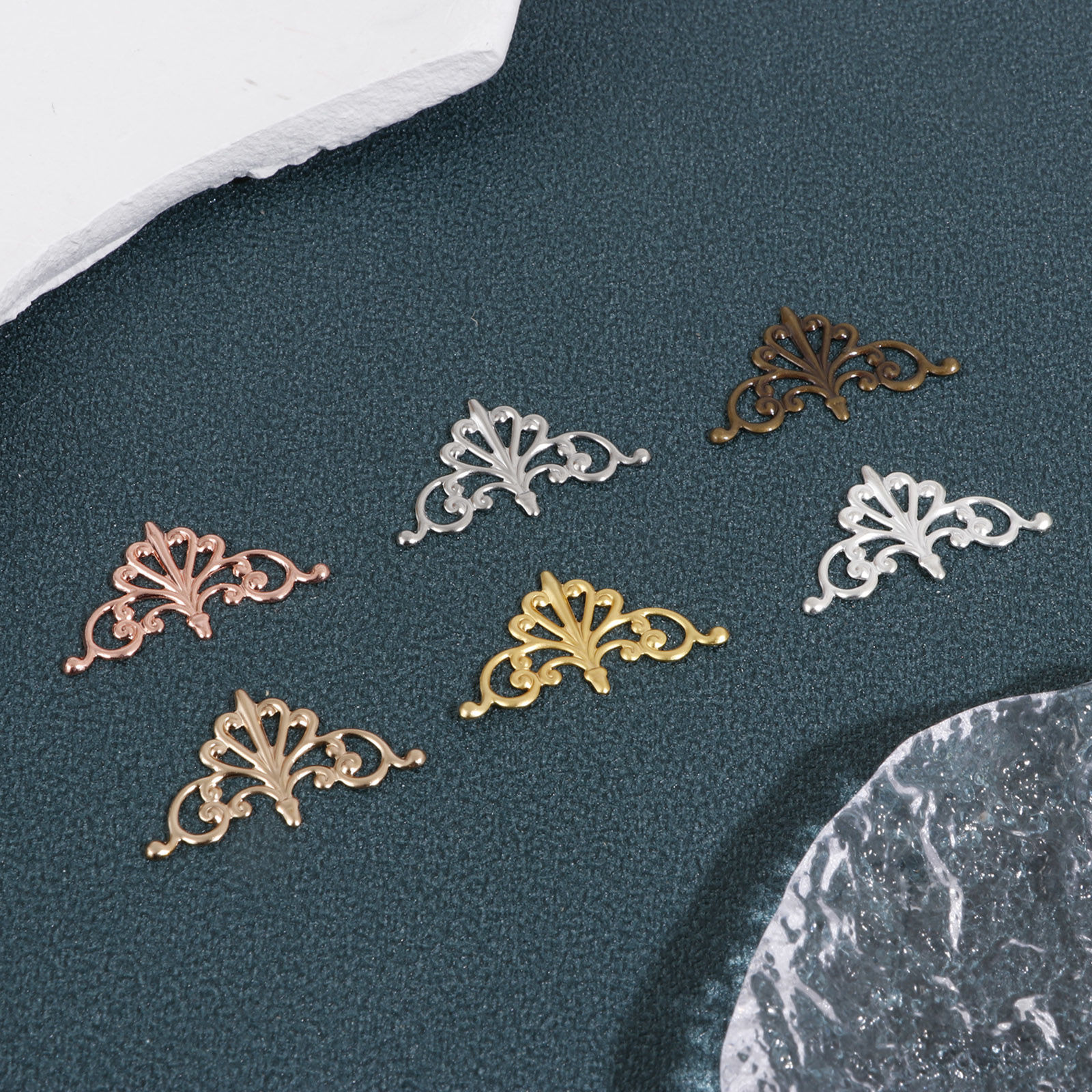 Picture of Brass Filigree Stamping Embellishments Triangle Fleur-De-Lis Multicolor 28mm x 16mm
