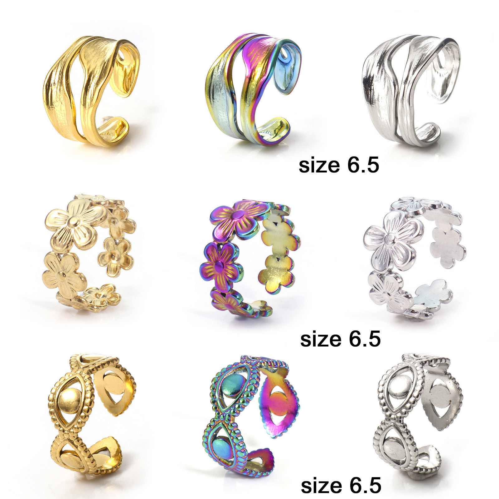 Image de Bagues Ouvert en 304 Acier Inoxydable Respectueux de la Nature Multicolore 1 Pièce