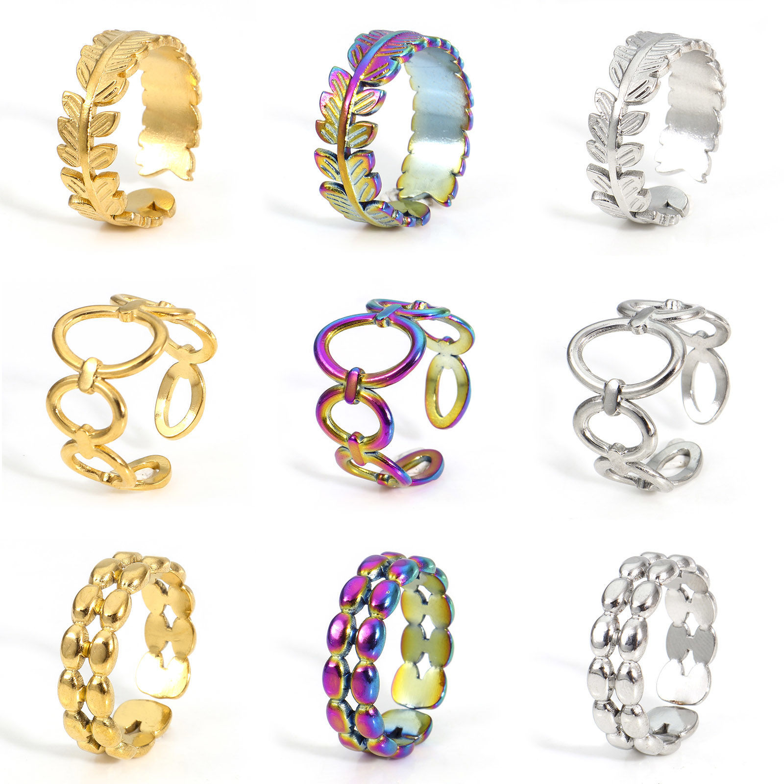 Imagen de Respetuoso del Medio Ambiente 304 Acero Inoxidable Abierto Anillos Multicolor 2 Unidades