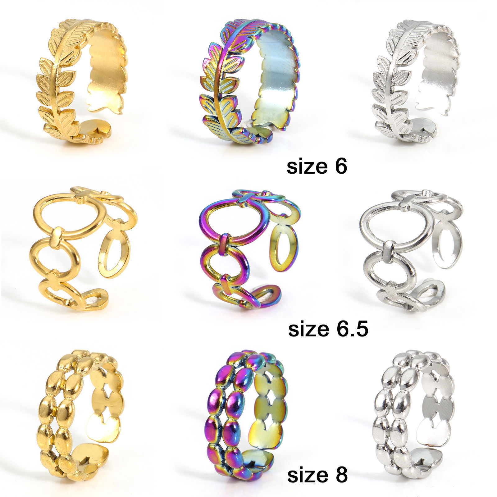 Imagen de Respetuoso del Medio Ambiente 304 Acero Inoxidable Abierto Anillos Multicolor 2 Unidades