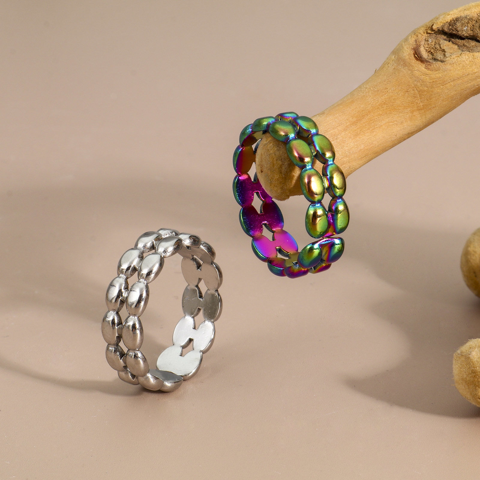 Imagen de Respetuoso del Medio Ambiente 304 Acero Inoxidable Abierto Anillos Multicolor 2 Unidades
