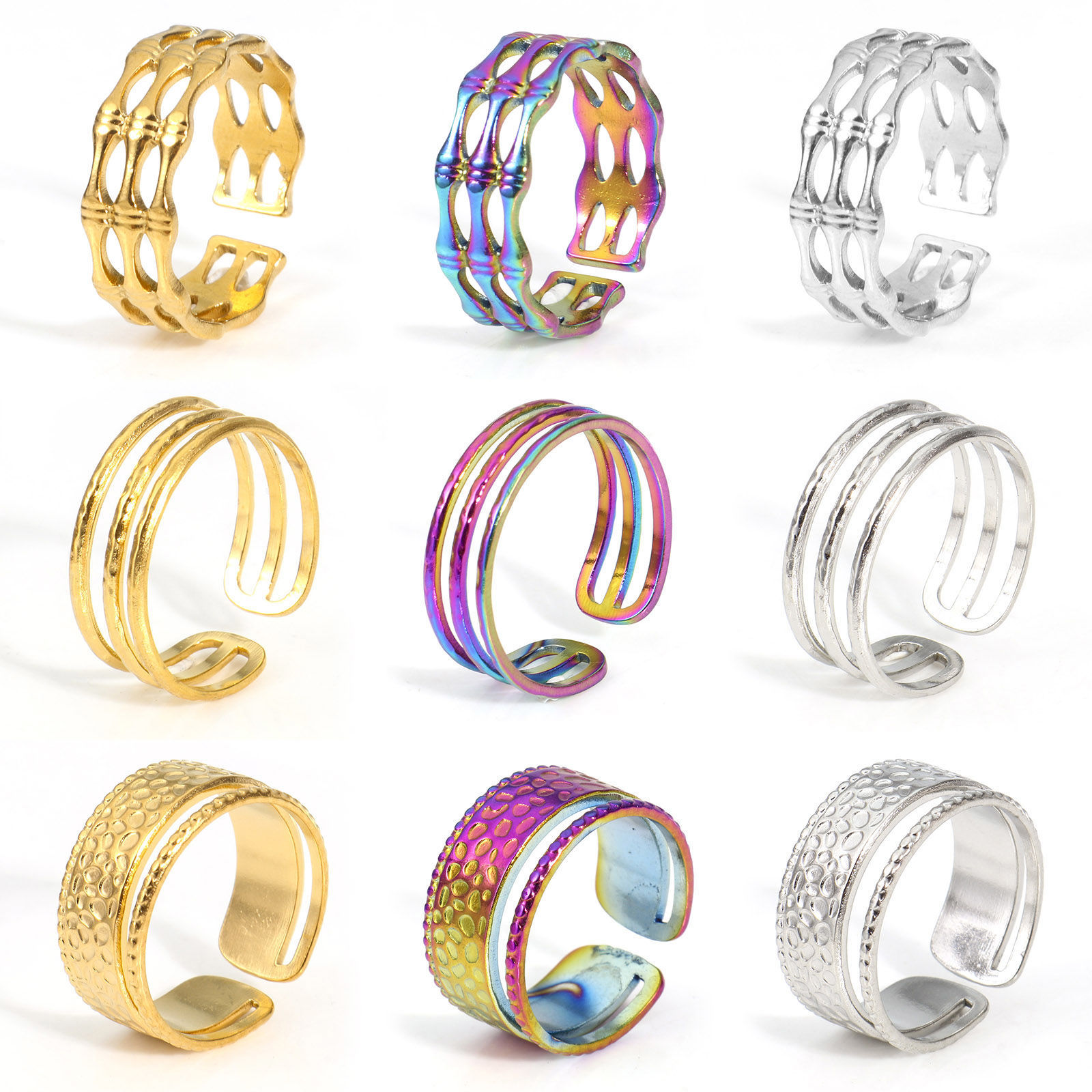 Imagen de Respetuoso del Medio Ambiente 304 Acero Inoxidable Abierto Anillos Multicolor 2 Unidades