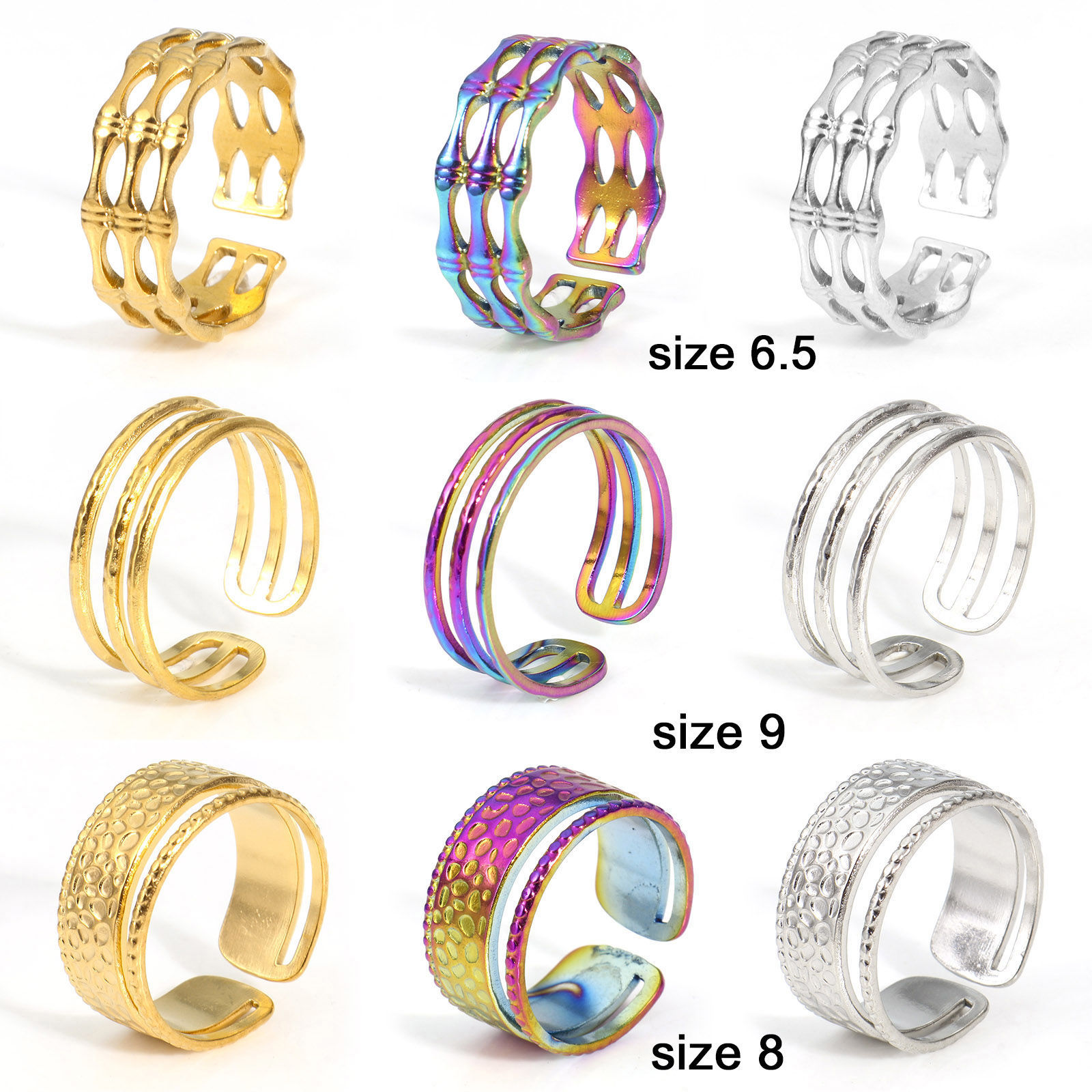Imagen de Respetuoso del Medio Ambiente 304 Acero Inoxidable Abierto Anillos Multicolor 2 Unidades
