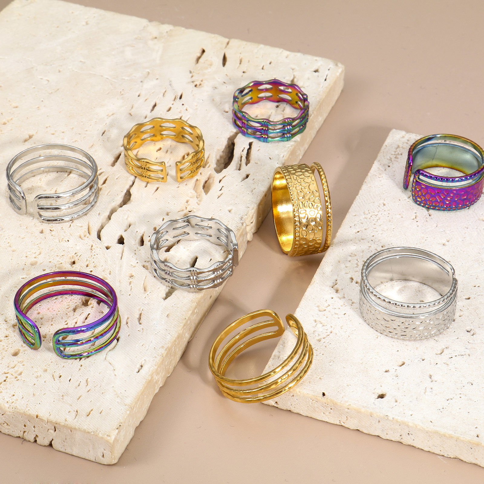 Imagen de Respetuoso del Medio Ambiente 304 Acero Inoxidable Abierto Anillos Multicolor 2 Unidades