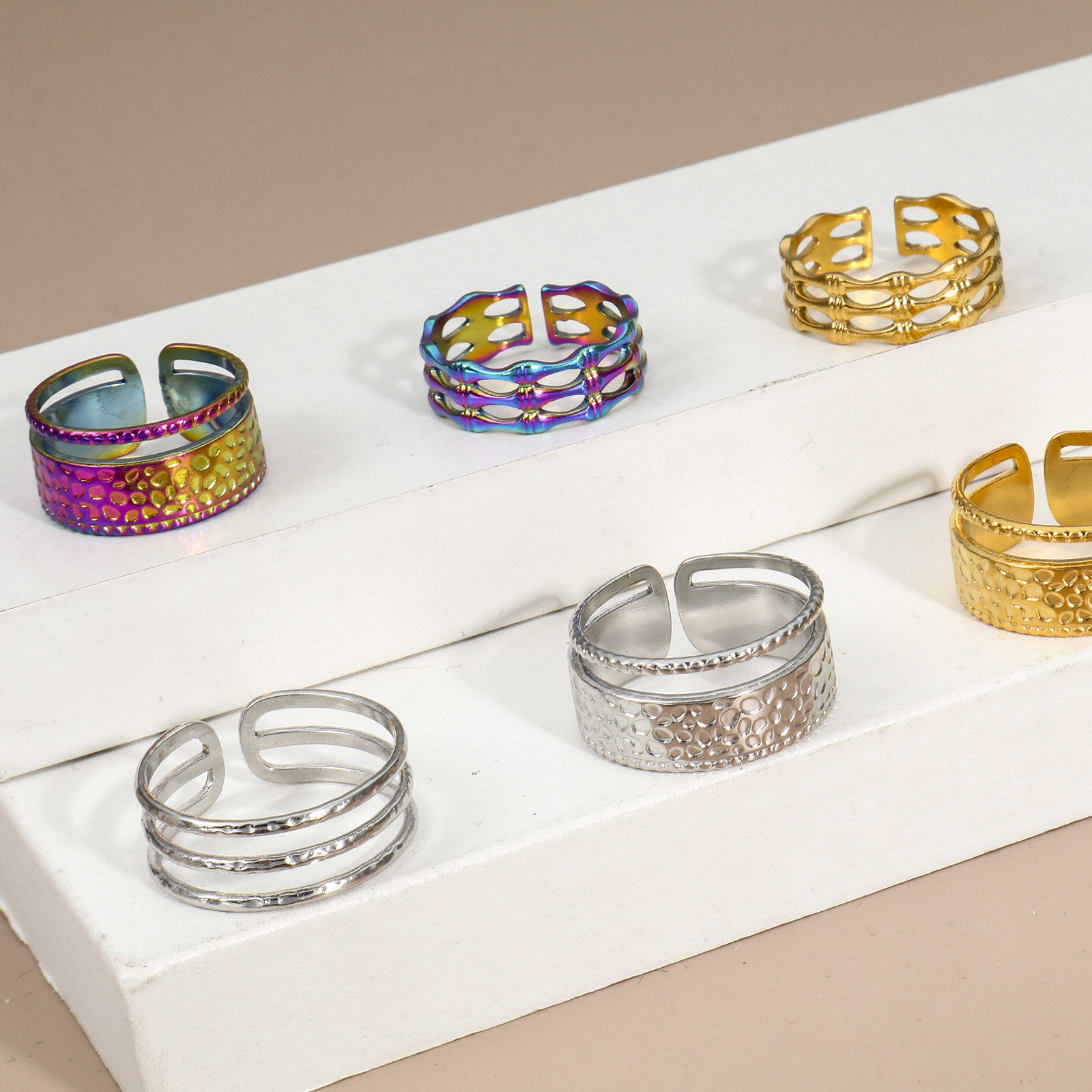 Imagen de Respetuoso del Medio Ambiente 304 Acero Inoxidable Abierto Anillos Multicolor 2 Unidades