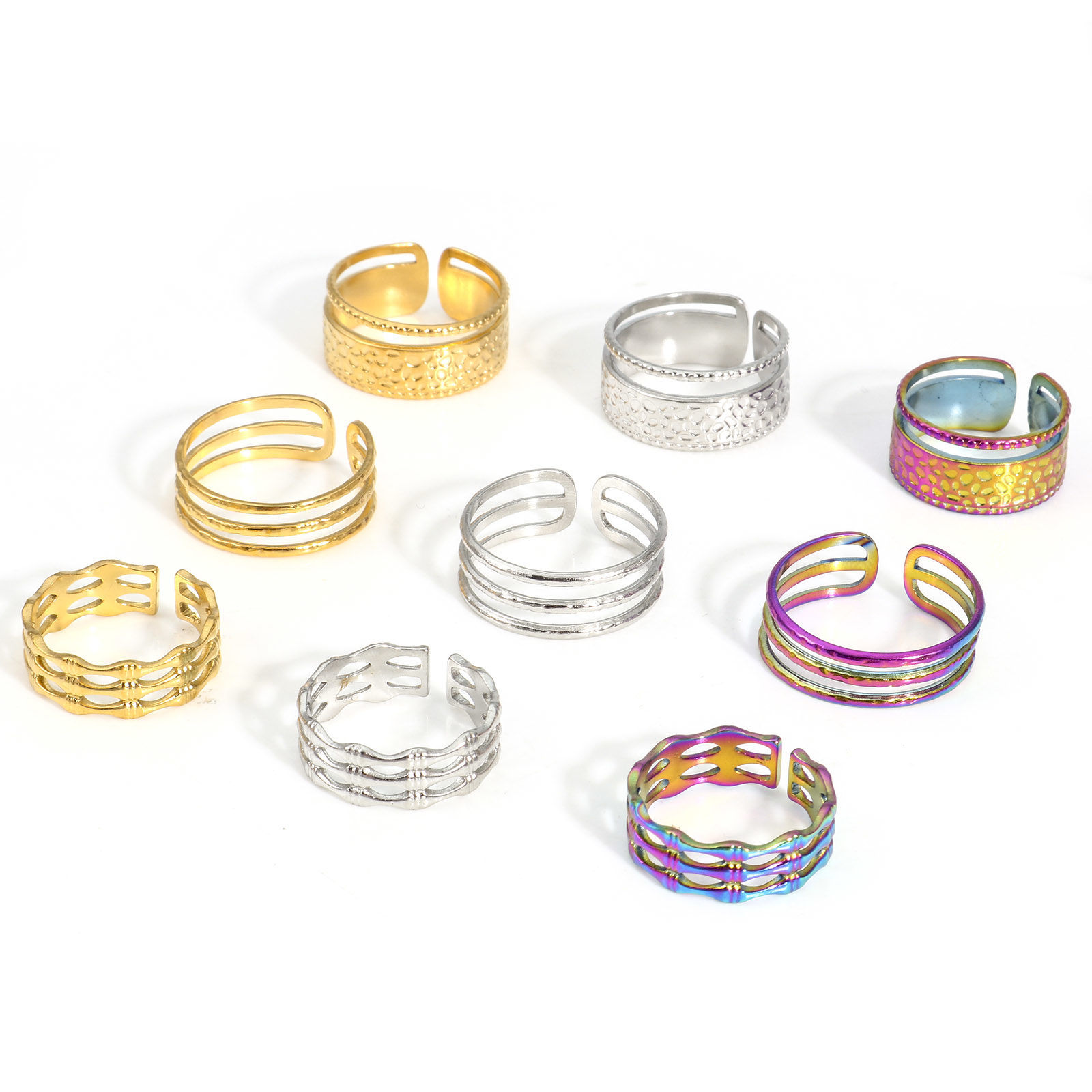 Imagen de Respetuoso del Medio Ambiente 304 Acero Inoxidable Abierto Anillos Multicolor 2 Unidades