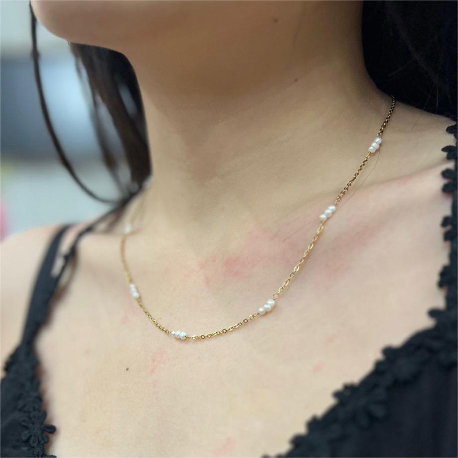 Picture of Eco-friendly 304 Stainless Steel Ins Style Link Chain Necklace 18K Gold Plated Imitation Pearl 1 Piece