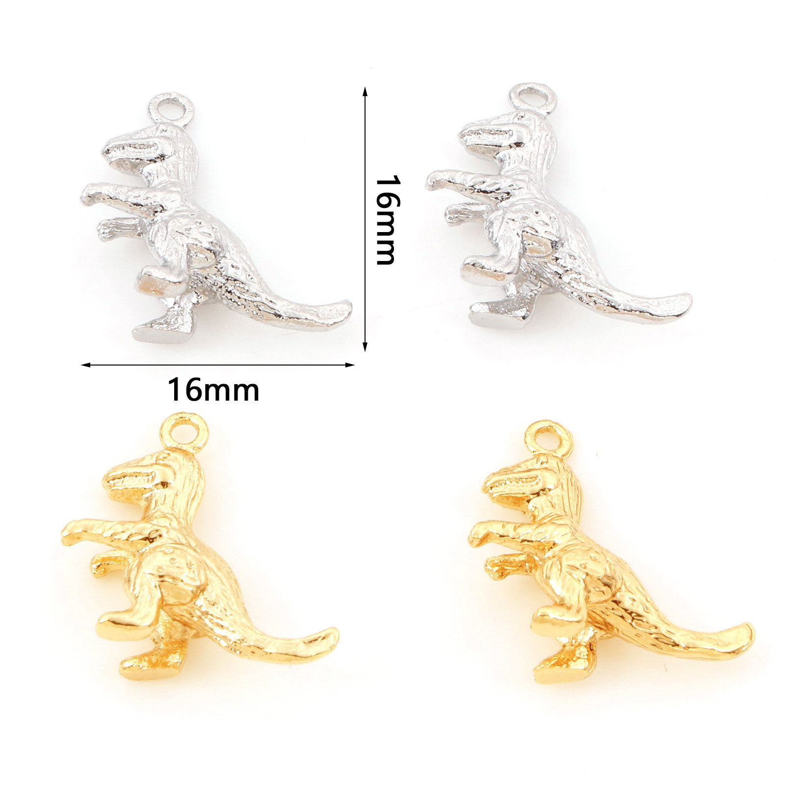 真鍮 チャーム 恐竜 ゴールドフィルド 3D 16mmx 16mm、 3 個 の画像