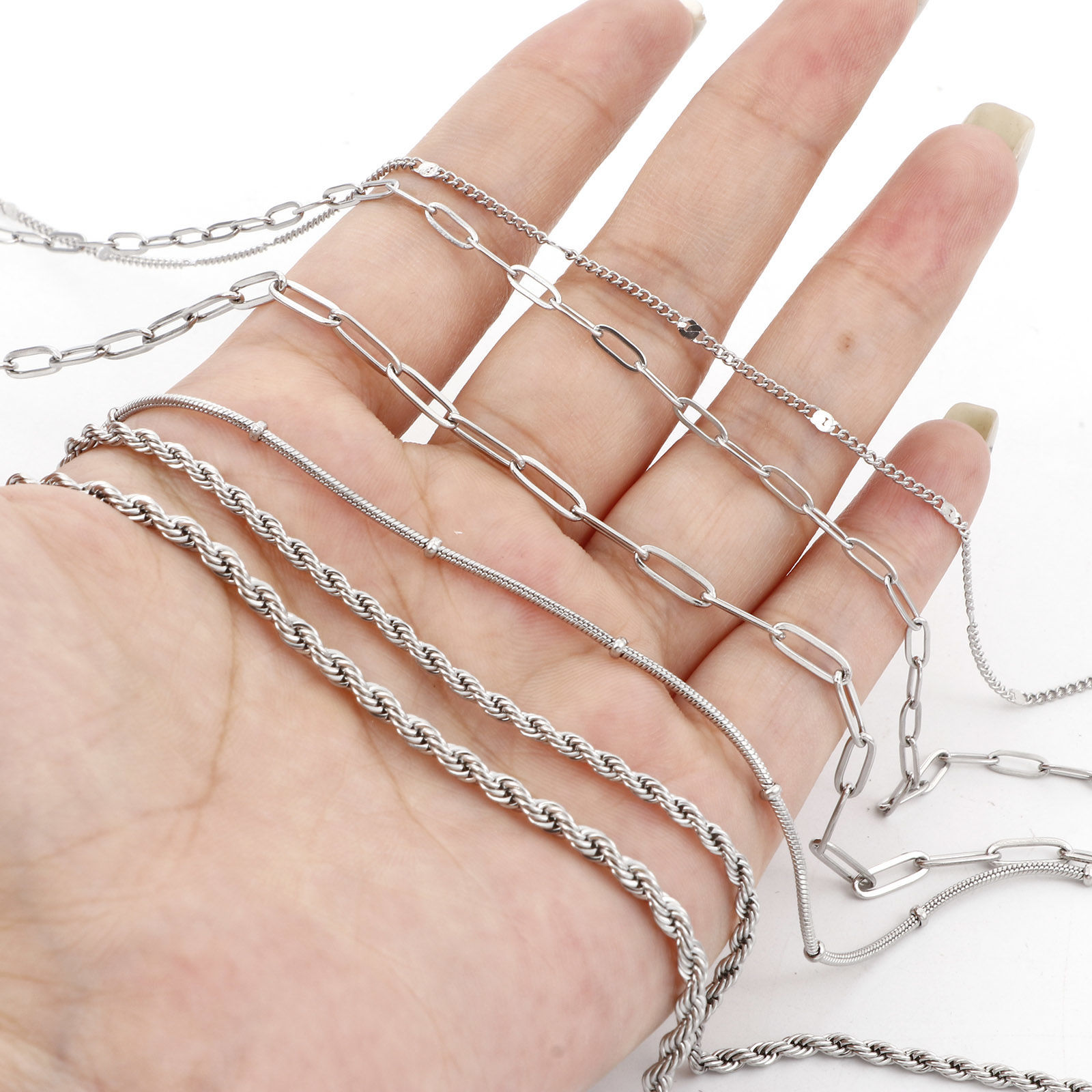 Picture of Eco-friendly 304 Stainless Steel Link Chain For Handmade DIY Jewelry Making Findings Silver Tone