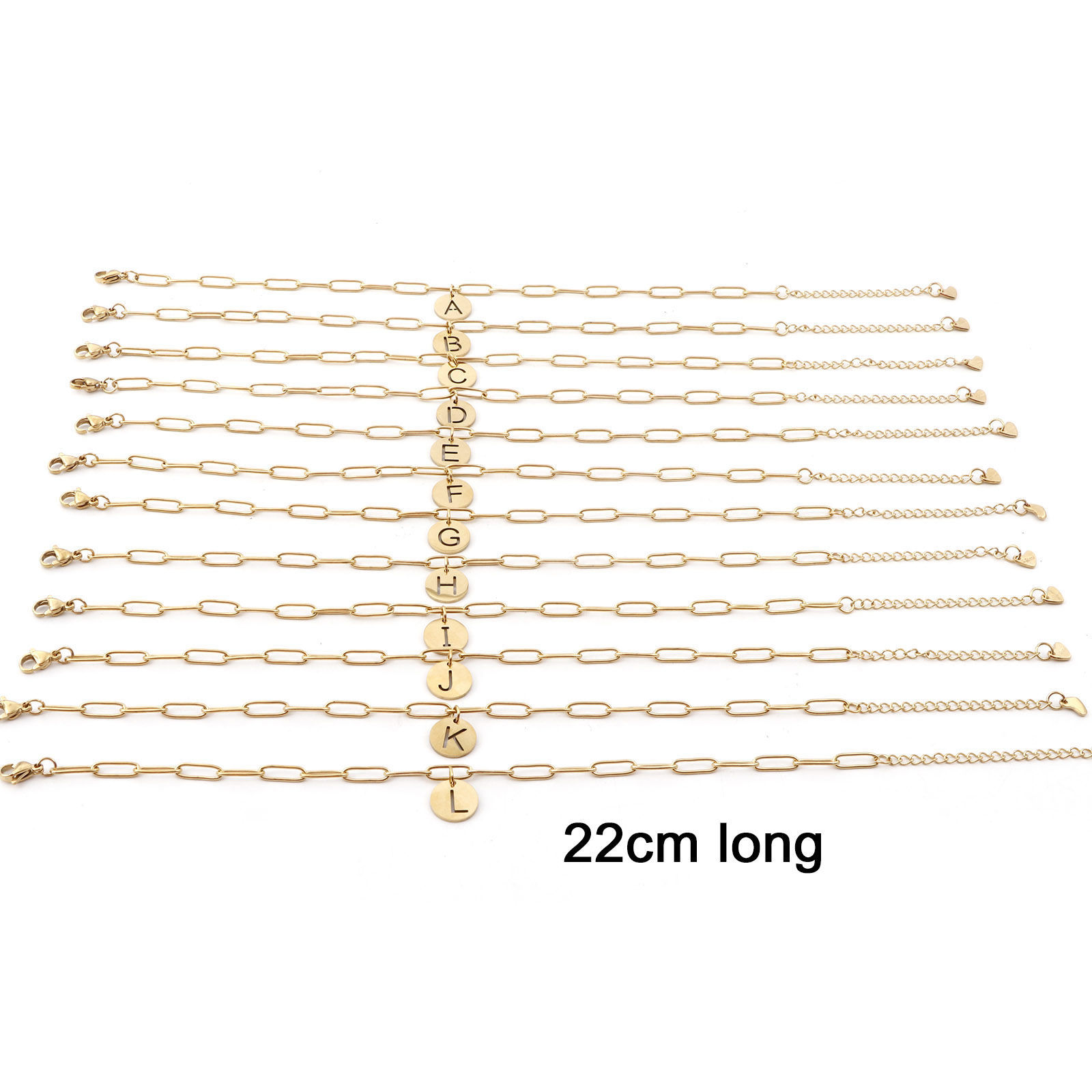 Picture of 1 Piece Vacuum Plating 304 Stainless Steel Simple Paperclip Chain Anklet 18K Gold Plated With Lobster Claw Clasp And Extender Chain Round Initial Alphabet/ Capital Letter Message " A-Z " 22cm(8 5/8") long