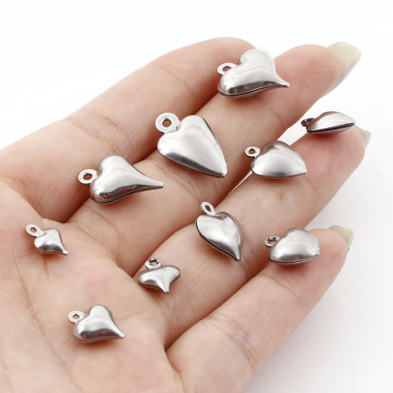 Picture of Eco-friendly 304 Stainless Steel Charms Silver Tone Heart 3D