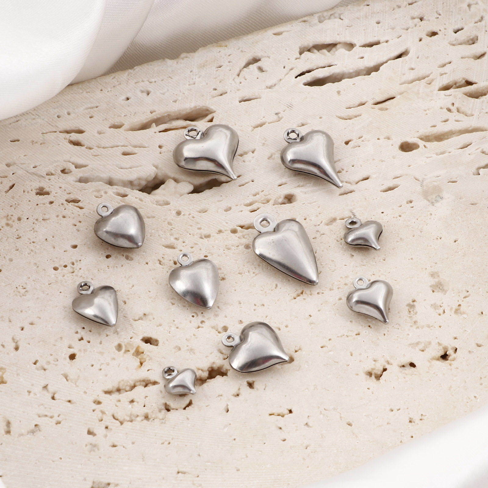 Picture of Eco-friendly 304 Stainless Steel Charms Silver Tone Heart 3D