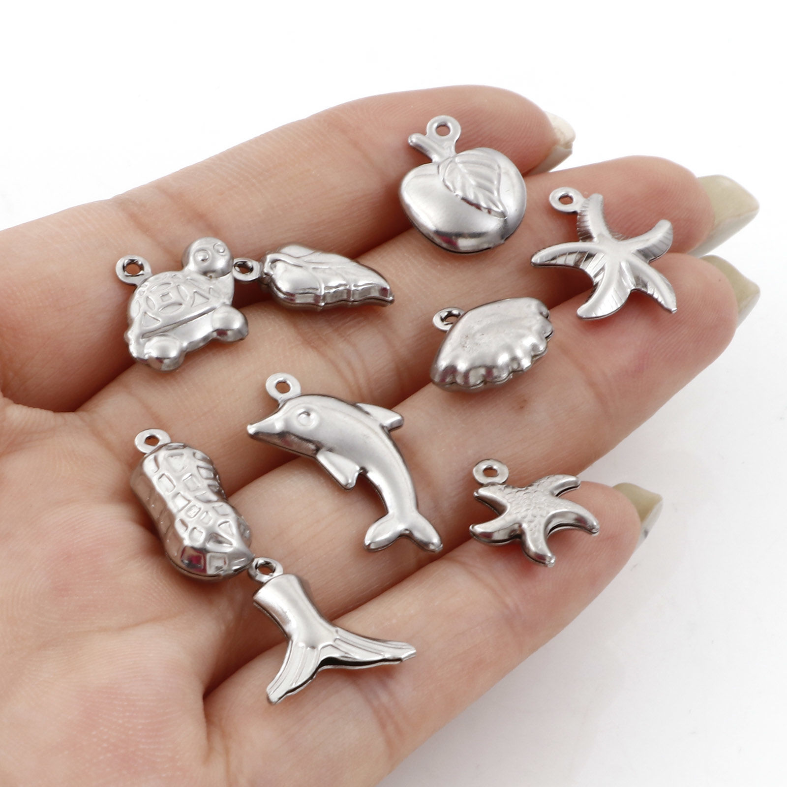 Picture of Eco-friendly 304 Stainless Steel Charms Silver Tone Shell Star Fish 3D