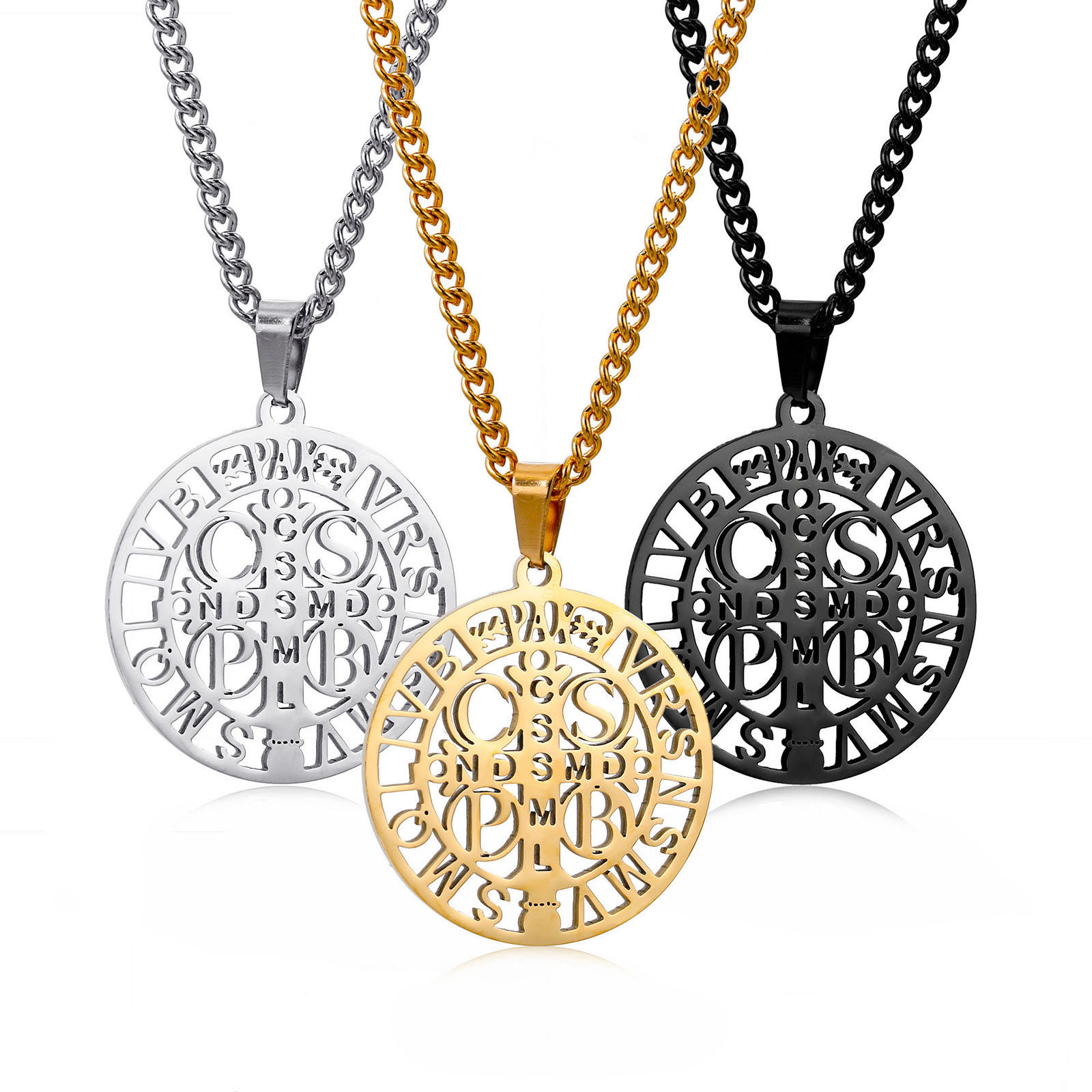 Picture of Eco-friendly 304 Stainless Steel Religious Curb Link Chain Necklace Multicolor Round Cross Hollow