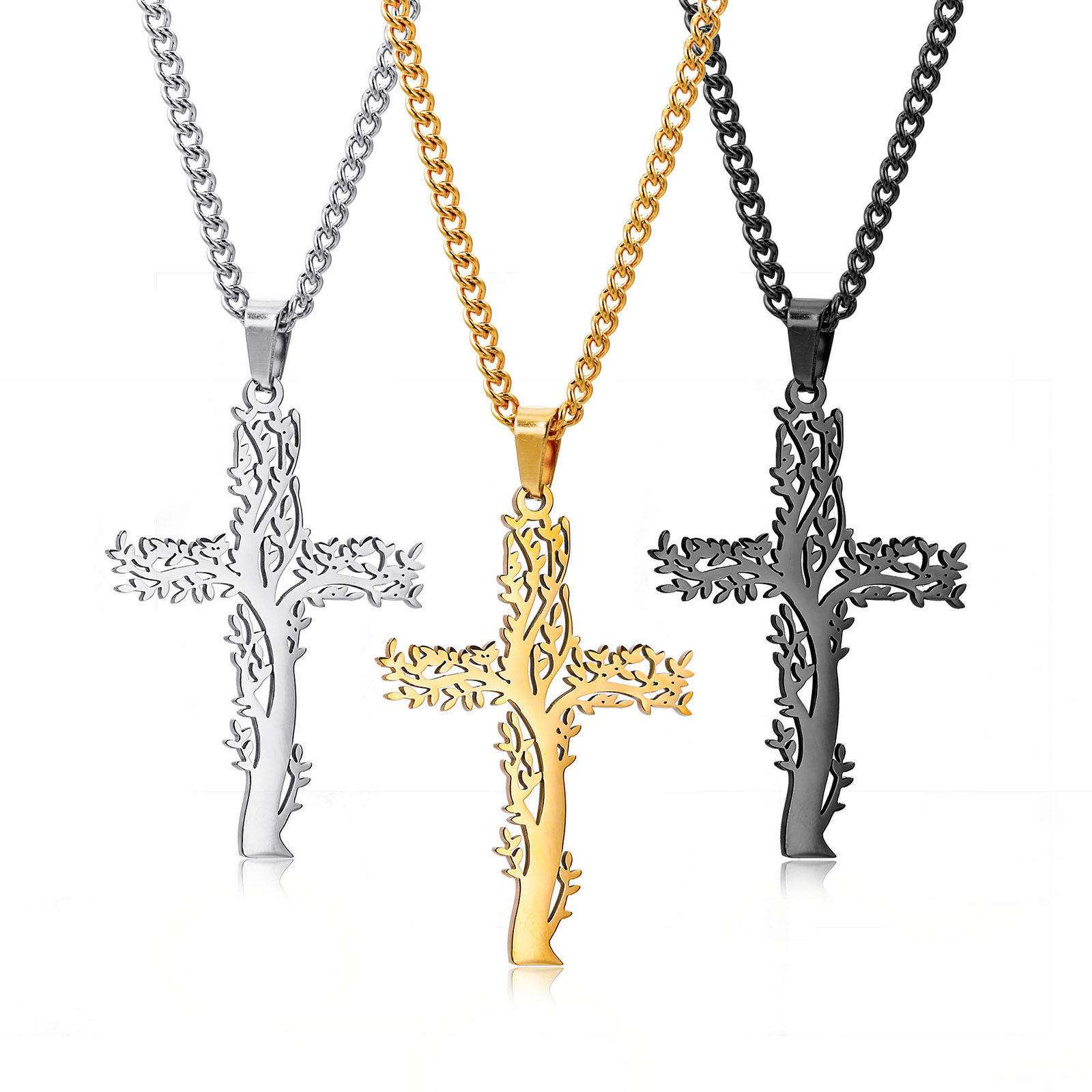 Immagine di Ecologico 304 Acciaio Inossidabile Religione Catena Singolare Collana Multicolore Croce Albero di Vita Filigrana 1 Pz