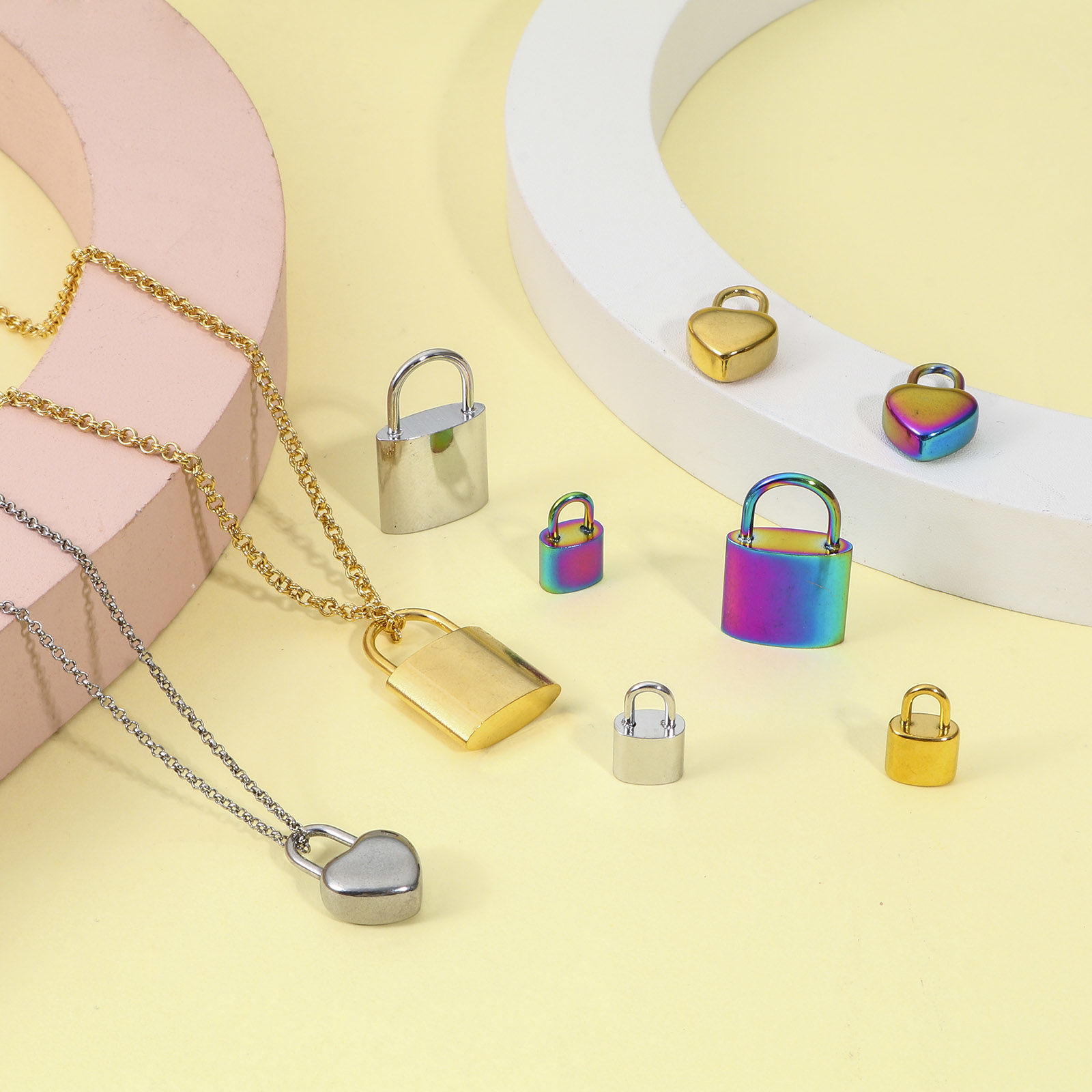 Picture of Eco-friendly Vacuum Plating 304 Stainless Steel Charms Multicolor Lock
