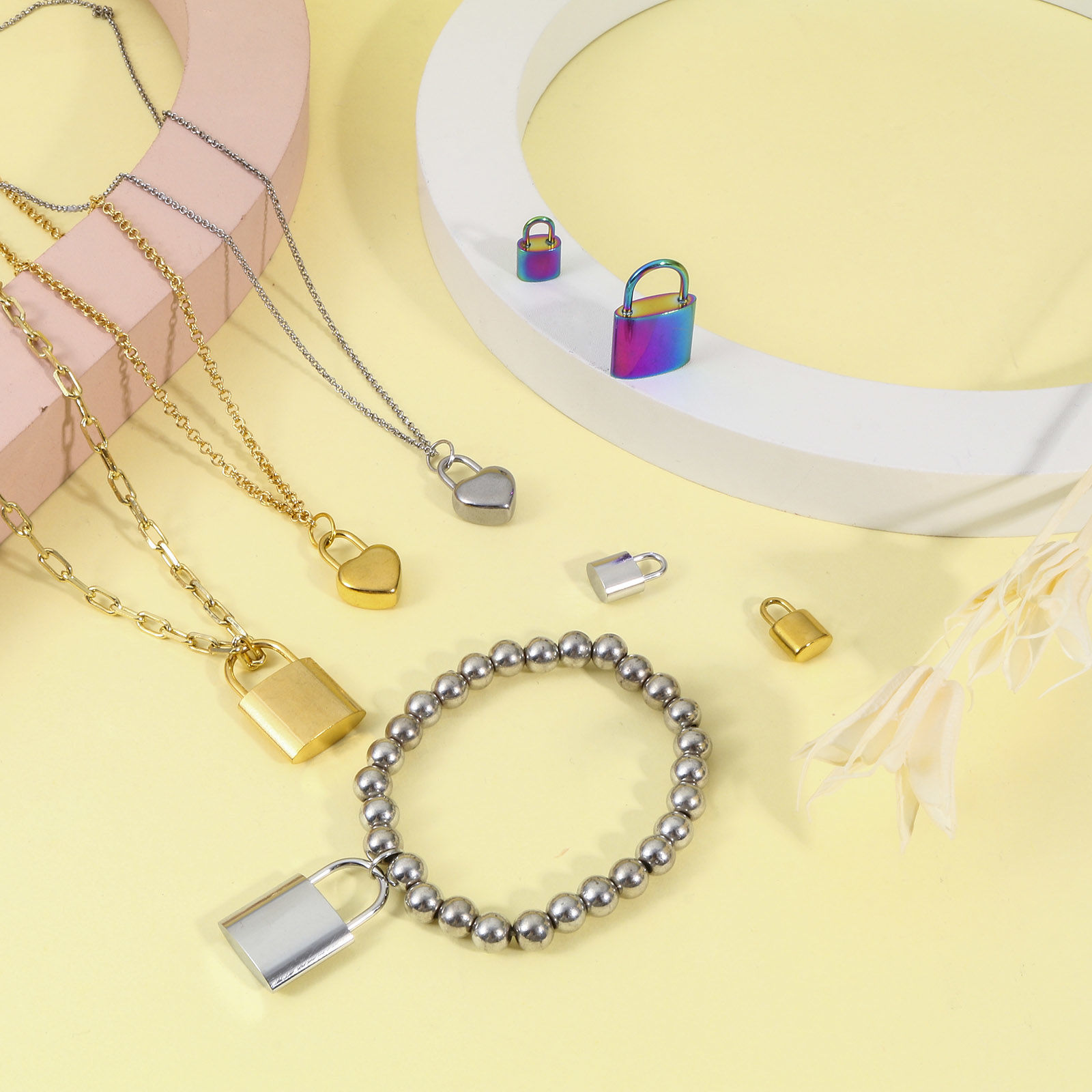 Picture of Eco-friendly Vacuum Plating 304 Stainless Steel Charms Multicolor Lock