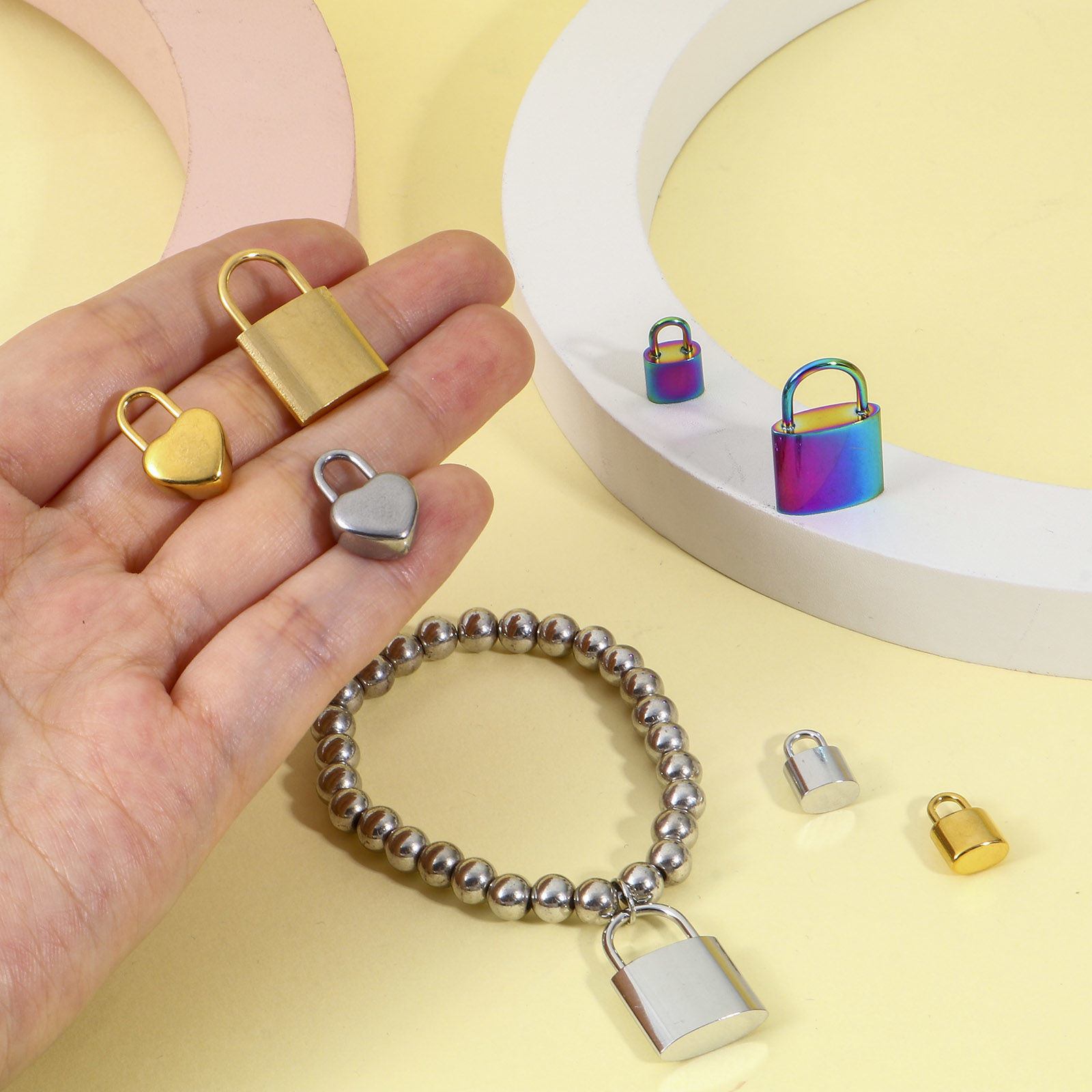 Picture of Eco-friendly Vacuum Plating 304 Stainless Steel Charms Multicolor Lock