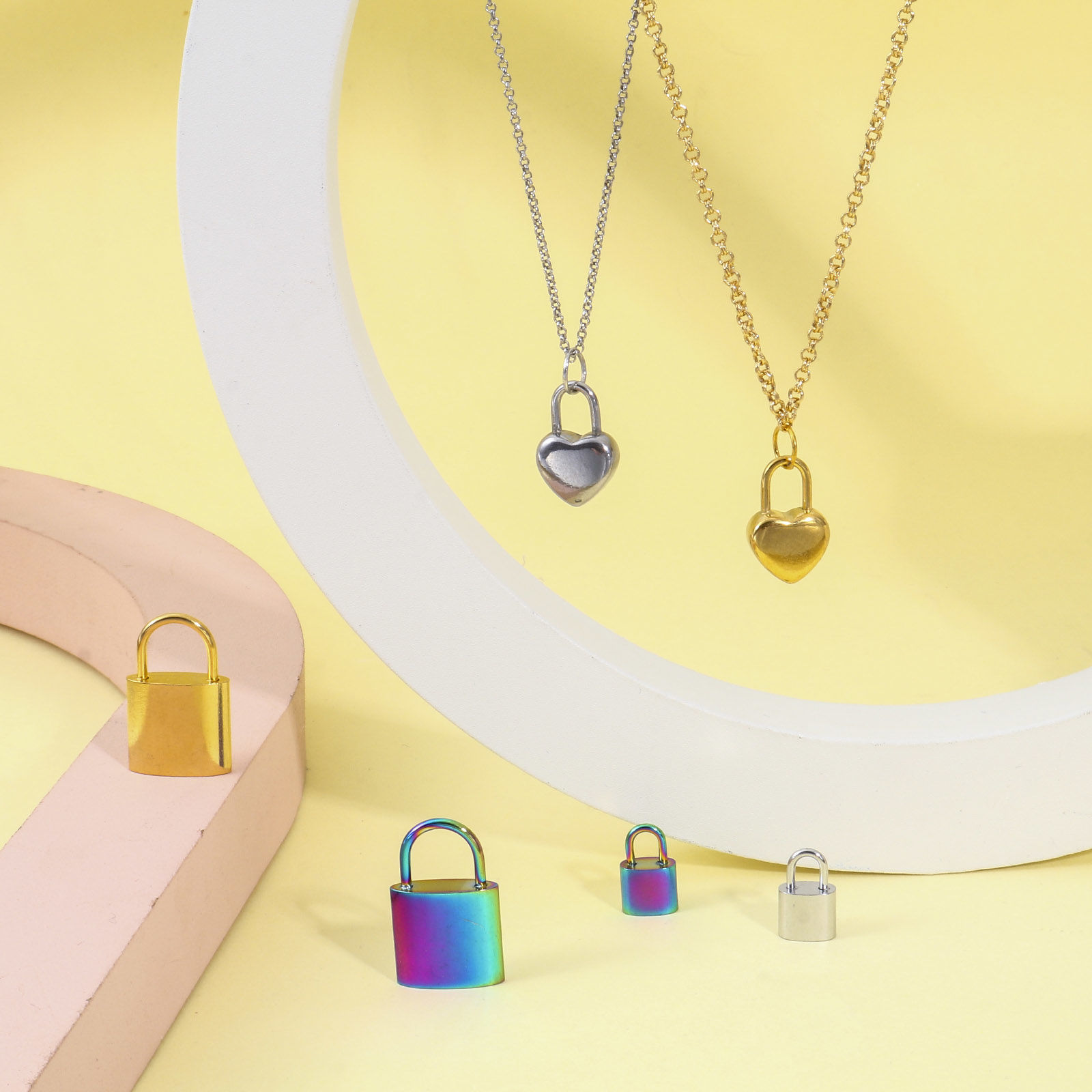 Picture of Eco-friendly Vacuum Plating 304 Stainless Steel Charms Multicolor Lock