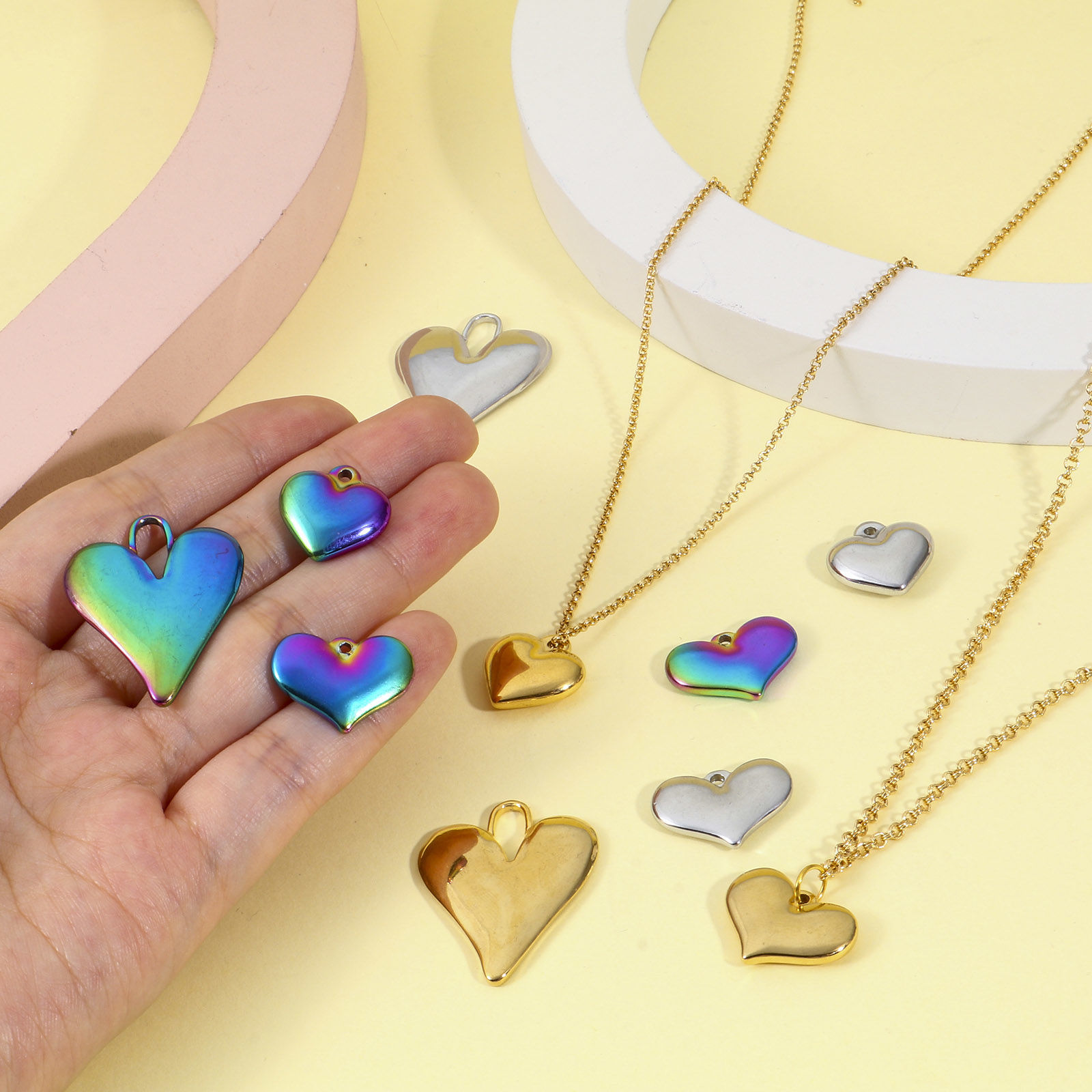 Picture of Eco-friendly Vacuum Plating 304 Stainless Steel Valentine's Day Pendants Multicolor Heart