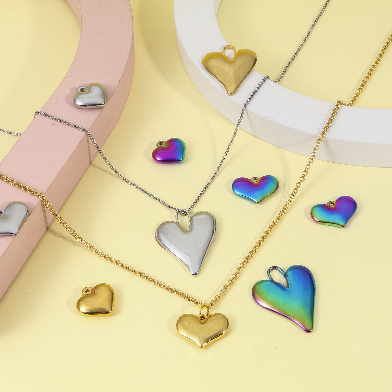 Picture of Eco-friendly Vacuum Plating 304 Stainless Steel Valentine's Day Pendants Multicolor Heart