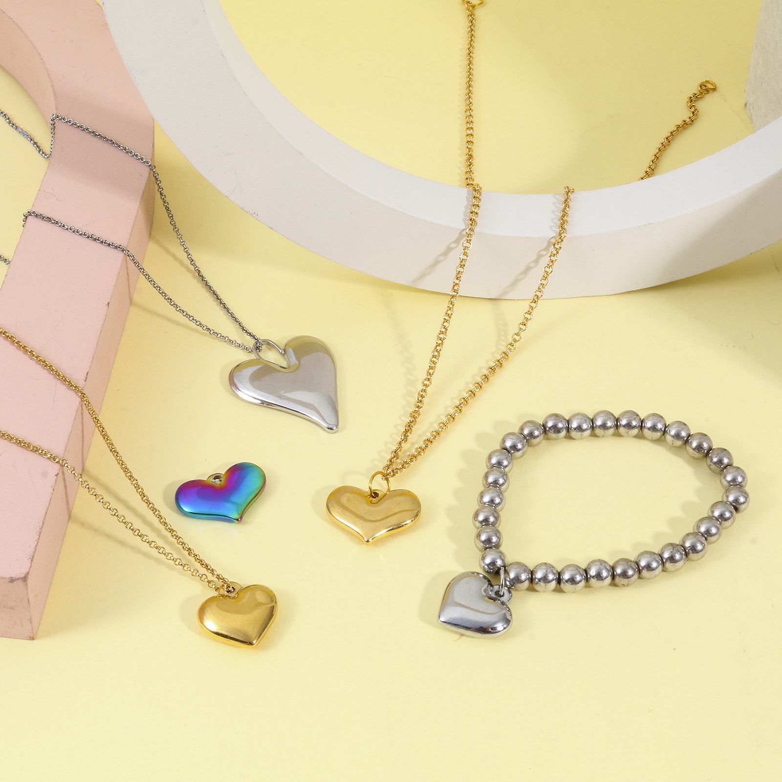 Picture of Eco-friendly Vacuum Plating 304 Stainless Steel Valentine's Day Pendants Multicolor Heart