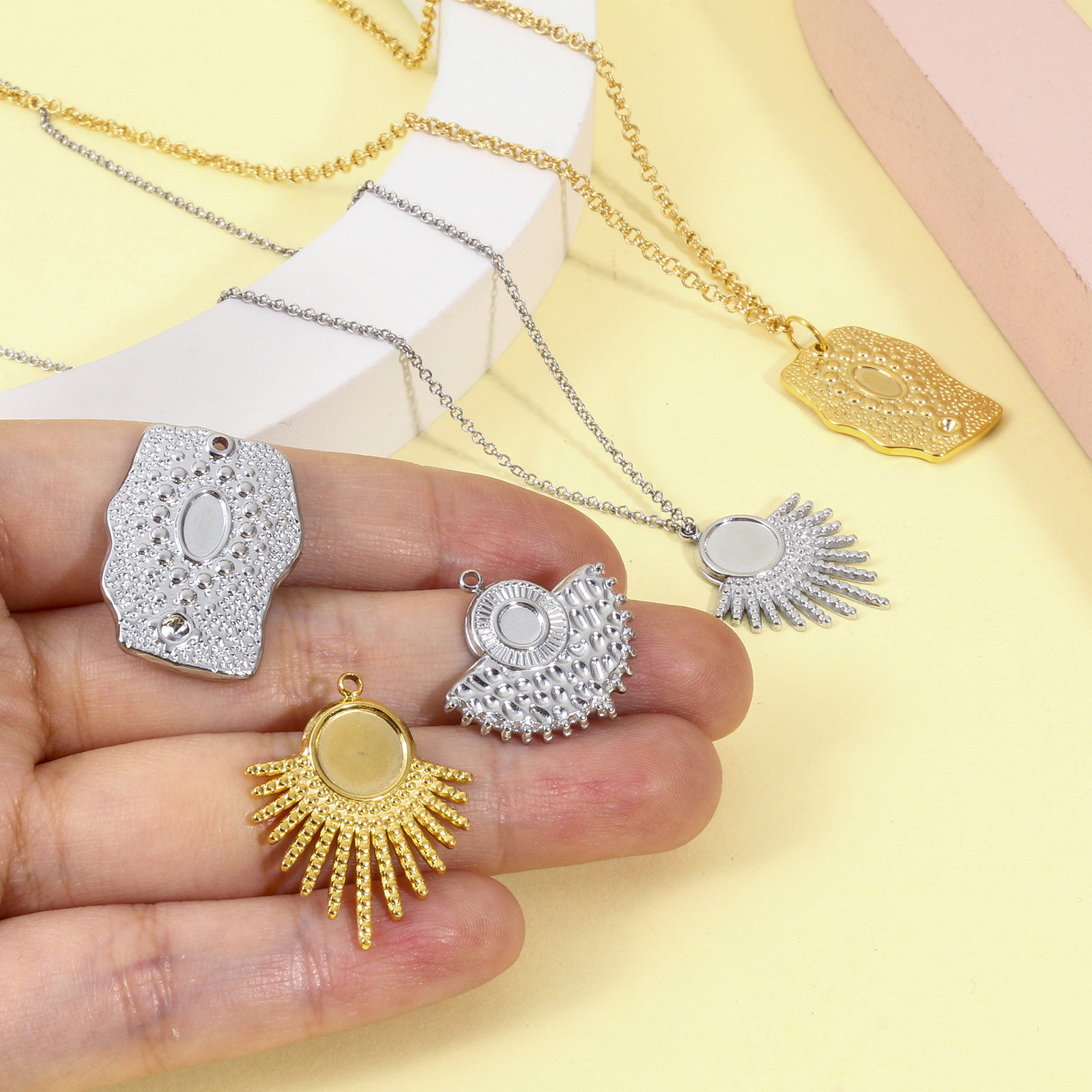 Picture of Eco-friendly Vacuum Plating 304 Stainless Steel Charms Multicolor Geometric