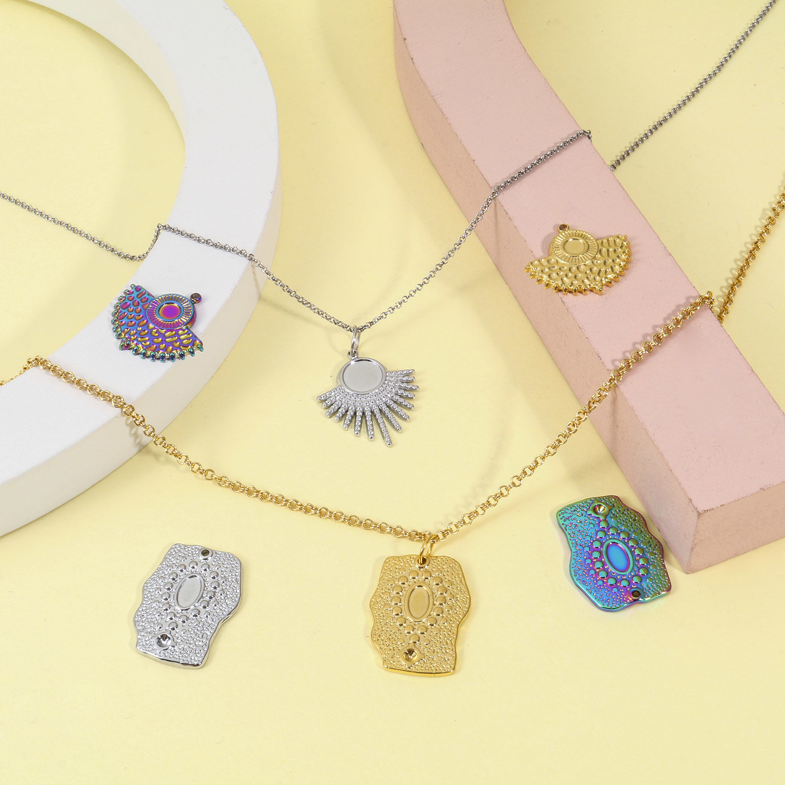 Picture of Eco-friendly Vacuum Plating 304 Stainless Steel Charms Multicolor Geometric