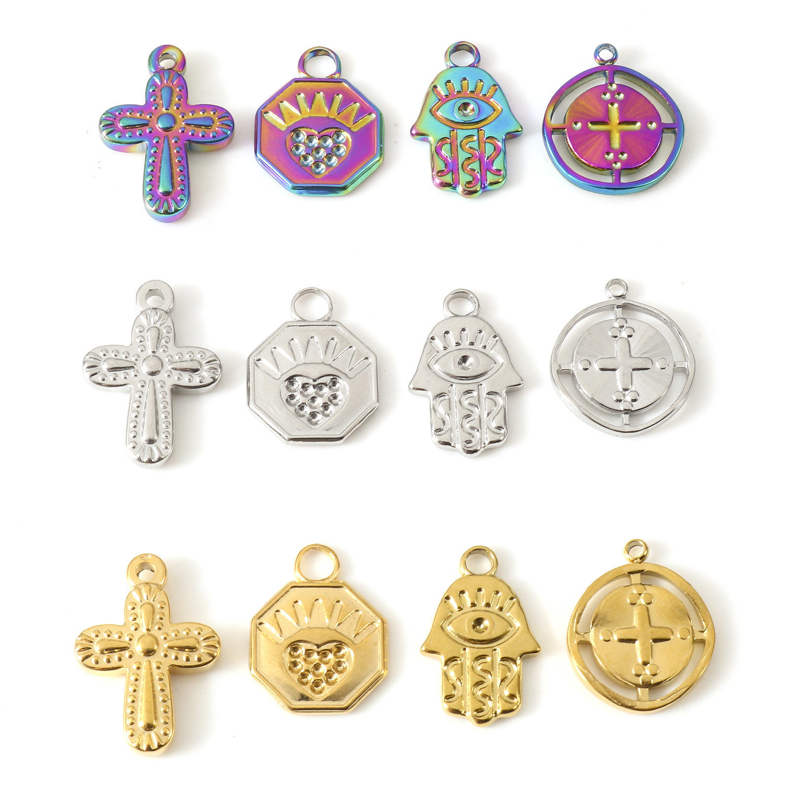 Picture of Eco-friendly Vacuum Plating 304 Stainless Steel Religious Charms Multicolor Cross Hamsa Symbol Hand