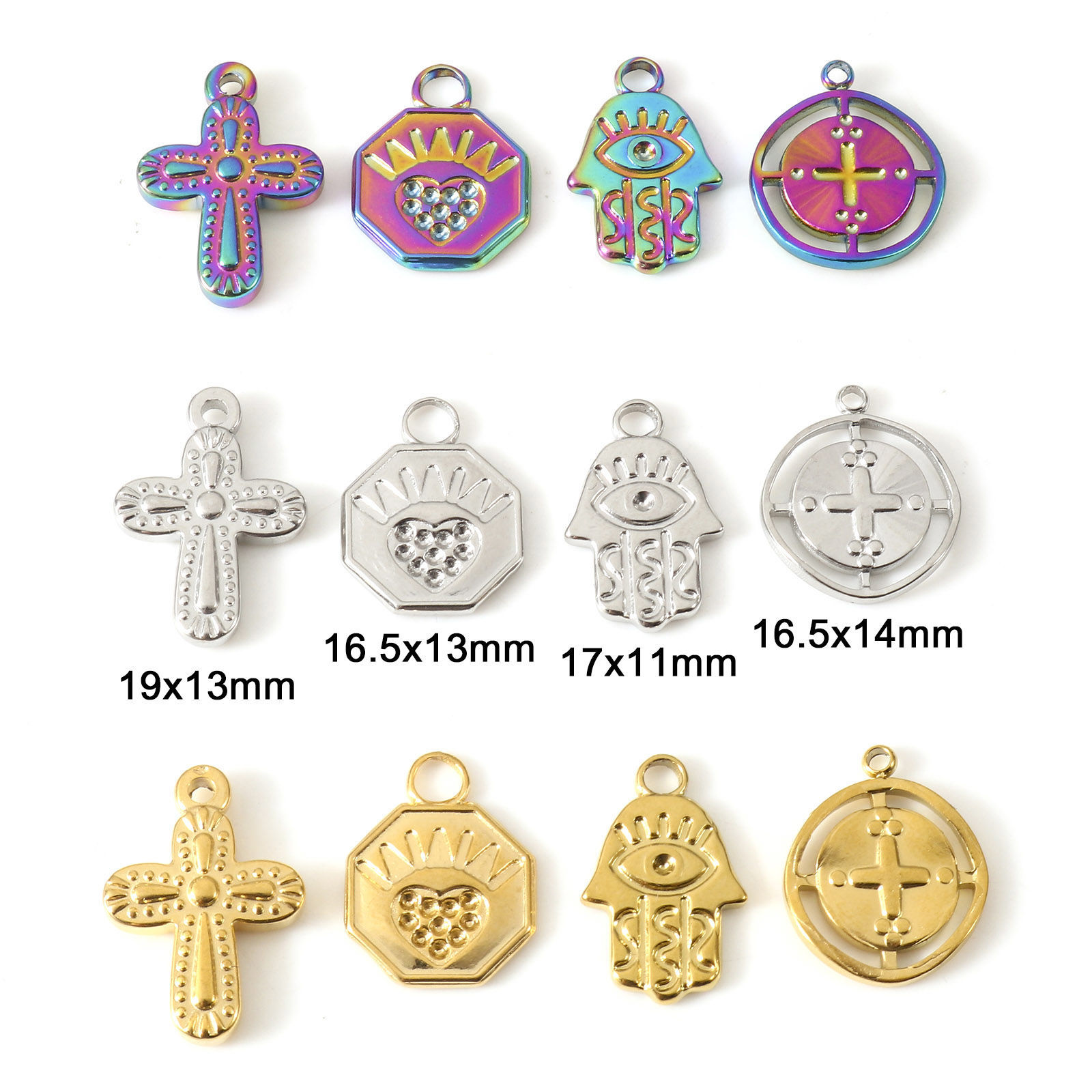 Picture of Eco-friendly Vacuum Plating 304 Stainless Steel Religious Charms Multicolor Cross Hamsa Symbol Hand